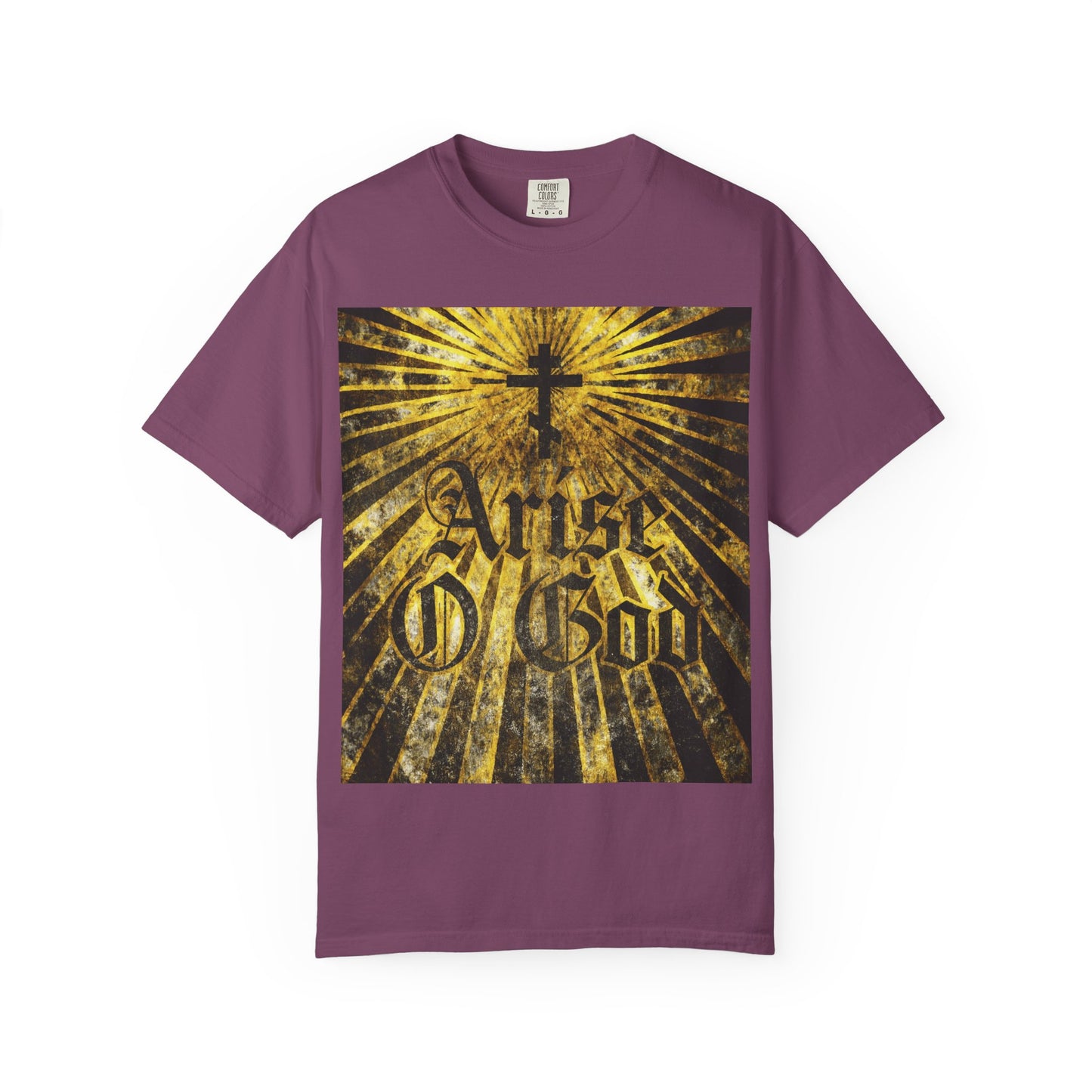 Arise O God | Psalm 81 (82 LXX) | Textured Gothic Font w/ Orthodox Cross & Golden Rays | Divine Council | Heavyweight Cotton Unisex T-Shirt
