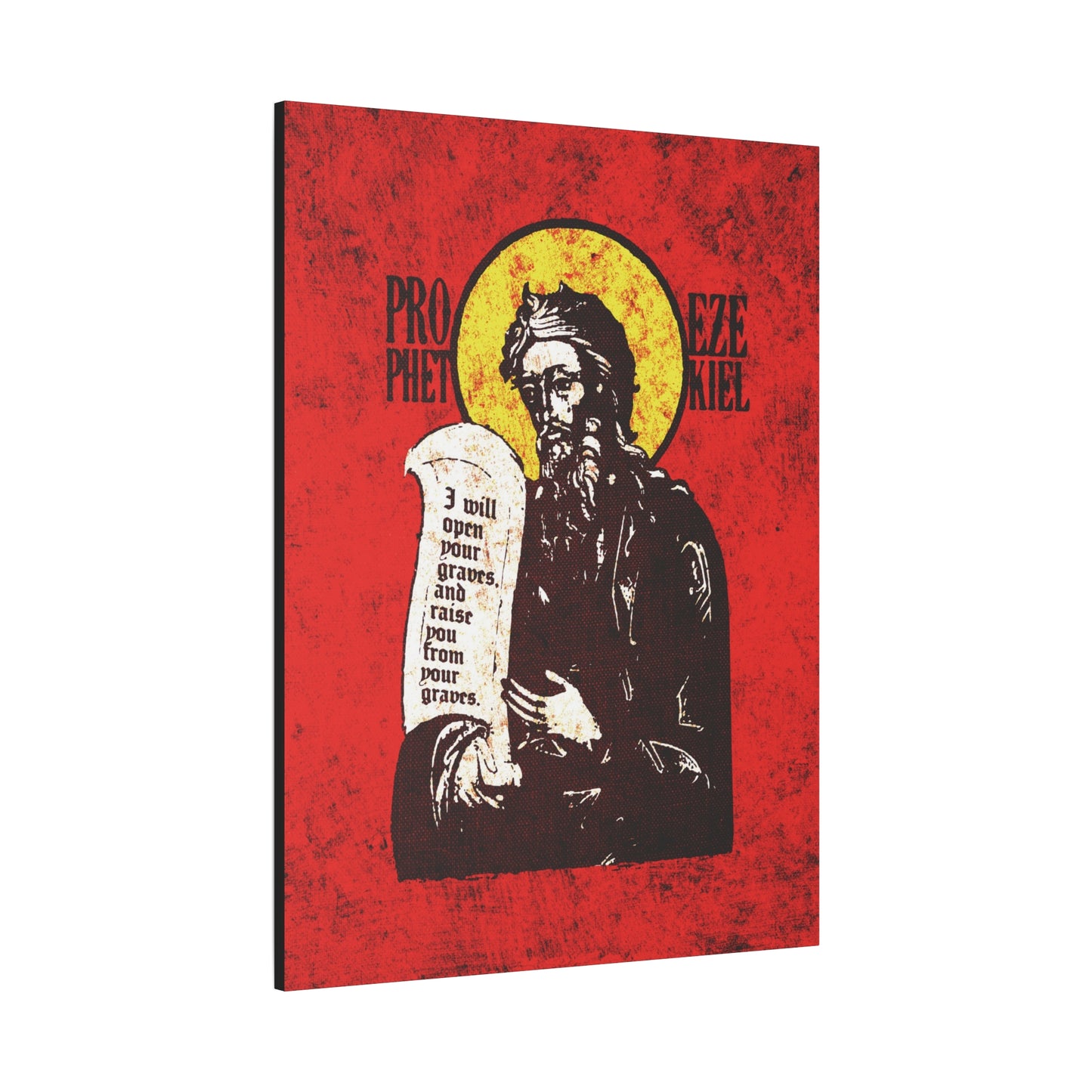 Prophet Ezekiel IconoGraphic | Textured, High Contrast Bright Red and Yellow Design | Old Testament | Orthodox Christian Canvas Art