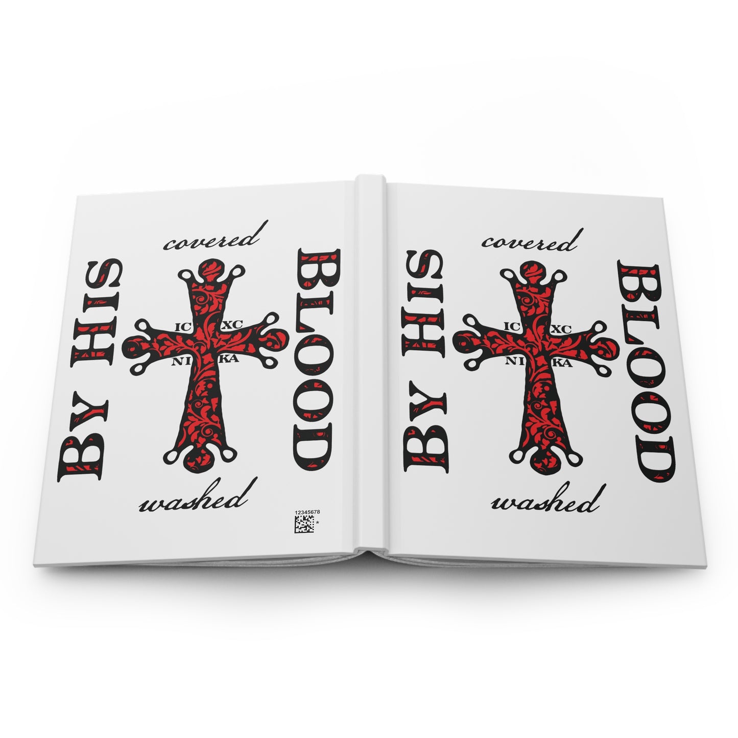 Washed/Covered By His Blood (1 John 1:7) | ICXC NIKA Ornate Red Orthodox Cross | Orthodox Christian Hardcover Journal