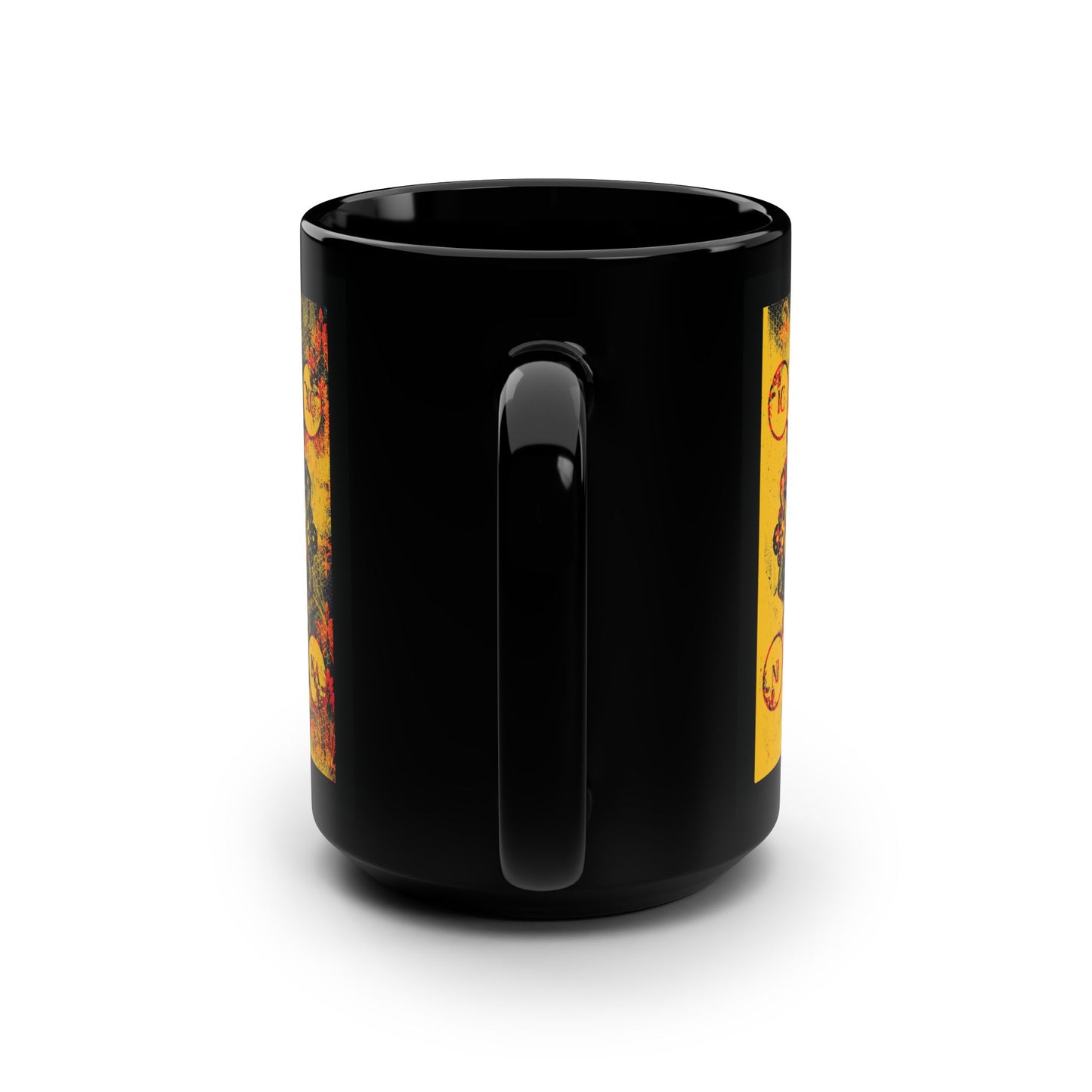 IC XC NIKA Orthodox Cross | Yellow & Red Modern & Medieval Textured Floral Design | Orthodox Christian Black Mug