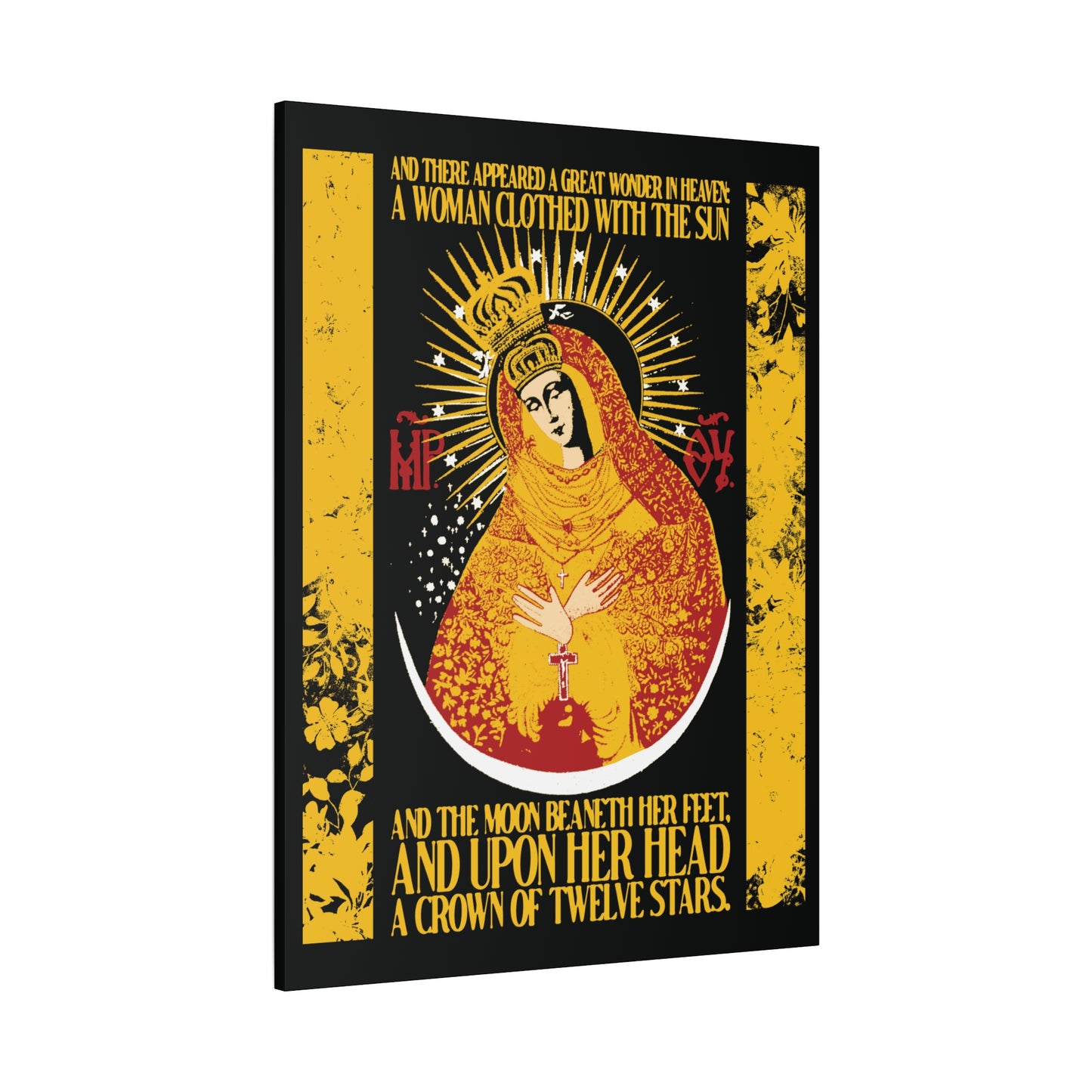 Our Lady the Gate of Dawn | Woman of the Apocalypse Rev 12:1 | Theotokos Gold Floral Texture Design | Orthodox Christian Canvas Art