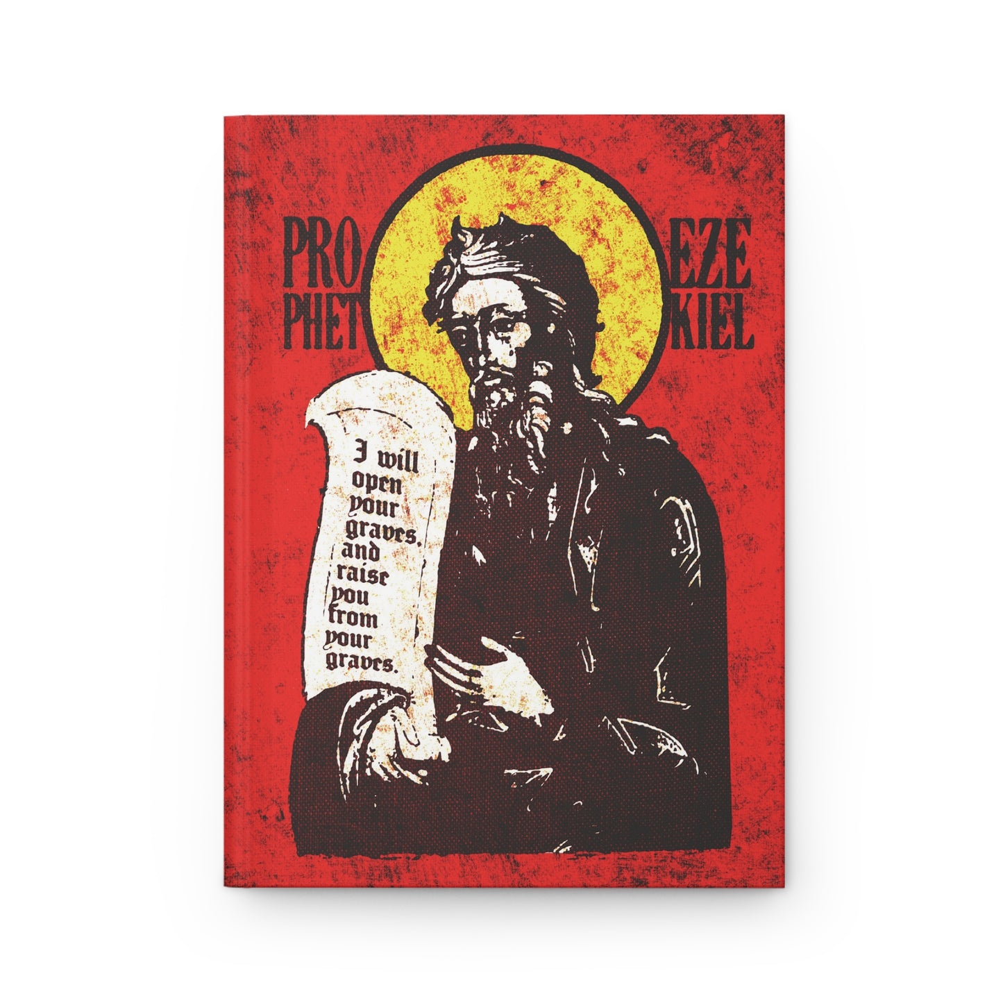 Prophet Ezekiel IconoGraphic | Textured, High Contrast Bright Red and Yellow Design | Old Testament | Orthodox Christian Hardcover Journal