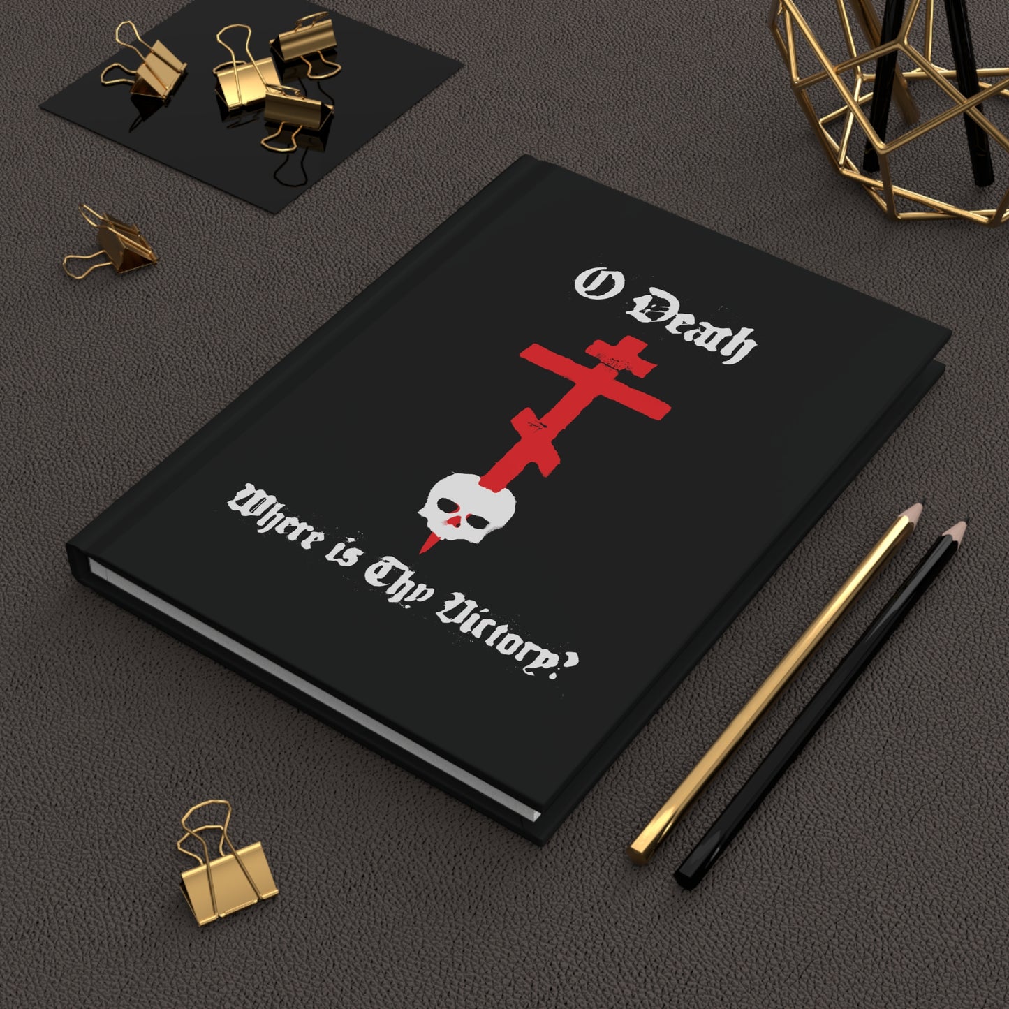 O Death Where is Thy Victory? 1 Cor 15:55 | Orthodox Cross Stabbing Skull | Spraypaint Aesthetic | Orthodox Christian Hardcover Journal