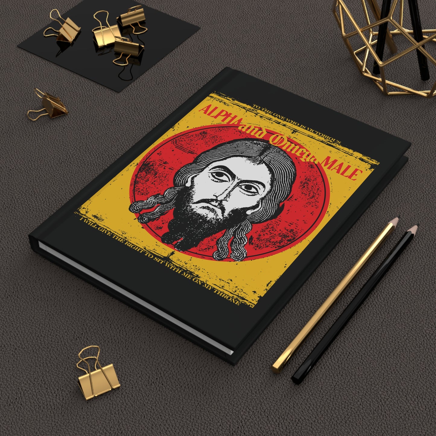 Alpha and Omega Male (Jesus Christ Image of Edessa IkonoGraphic) | Mandylion Image Made Without Hands | Orthodox Christian Hardcover Journal-Remembrance of Death