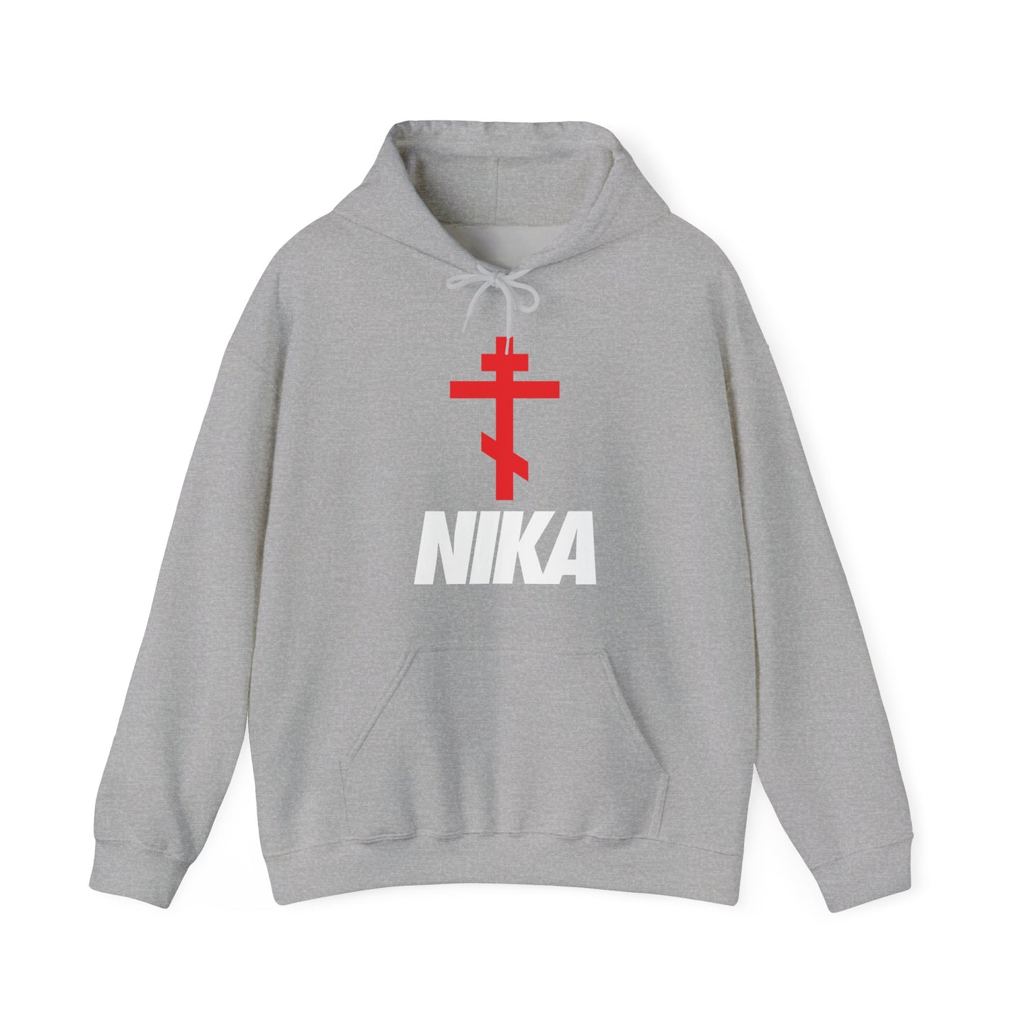 NIKA Orthodox Cross | NIKE Logo Mashup | Minimalist Corporate Sports Logo | Athletic Ascetic Fashion | Christian Activewear Hoodie