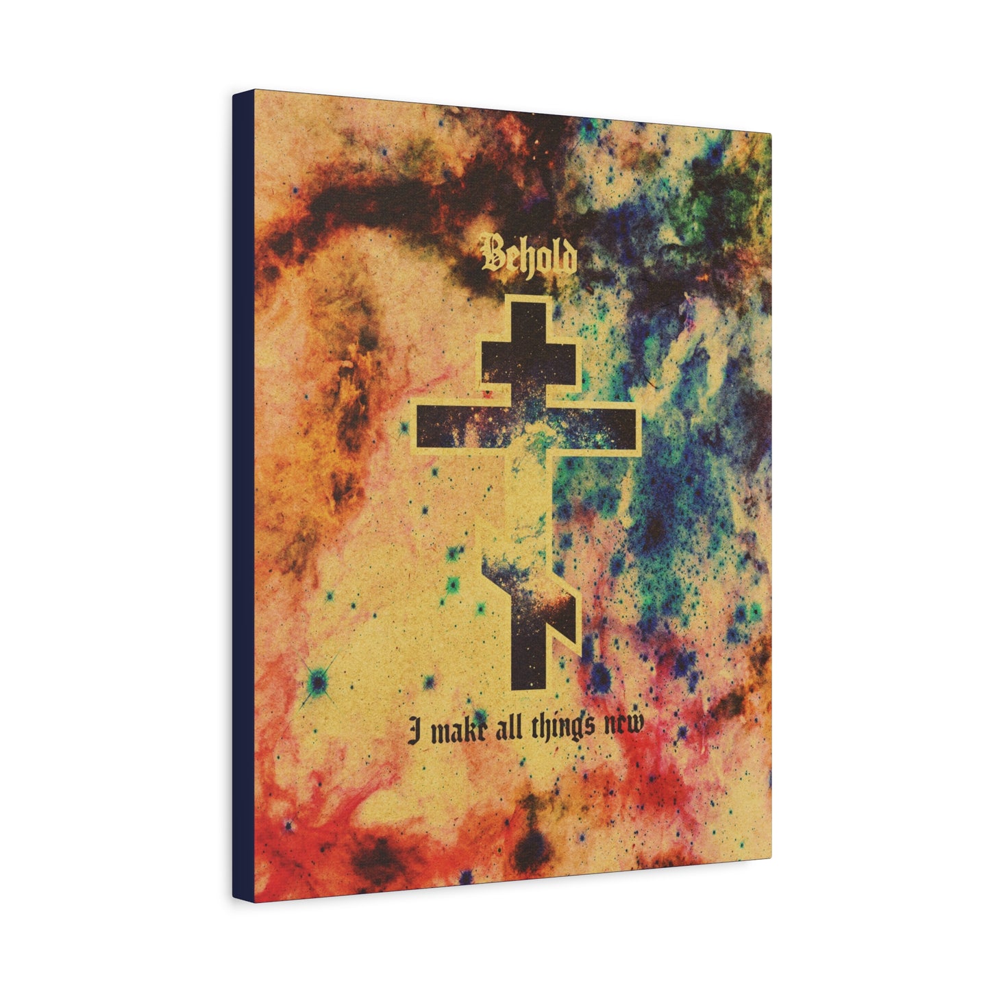 Behold, I Make All Things New (Revelation 21:5) | Cosmic Orthodox Cross On Inverted Starfield | Second Coming | Orthodox Christian Canvas Art