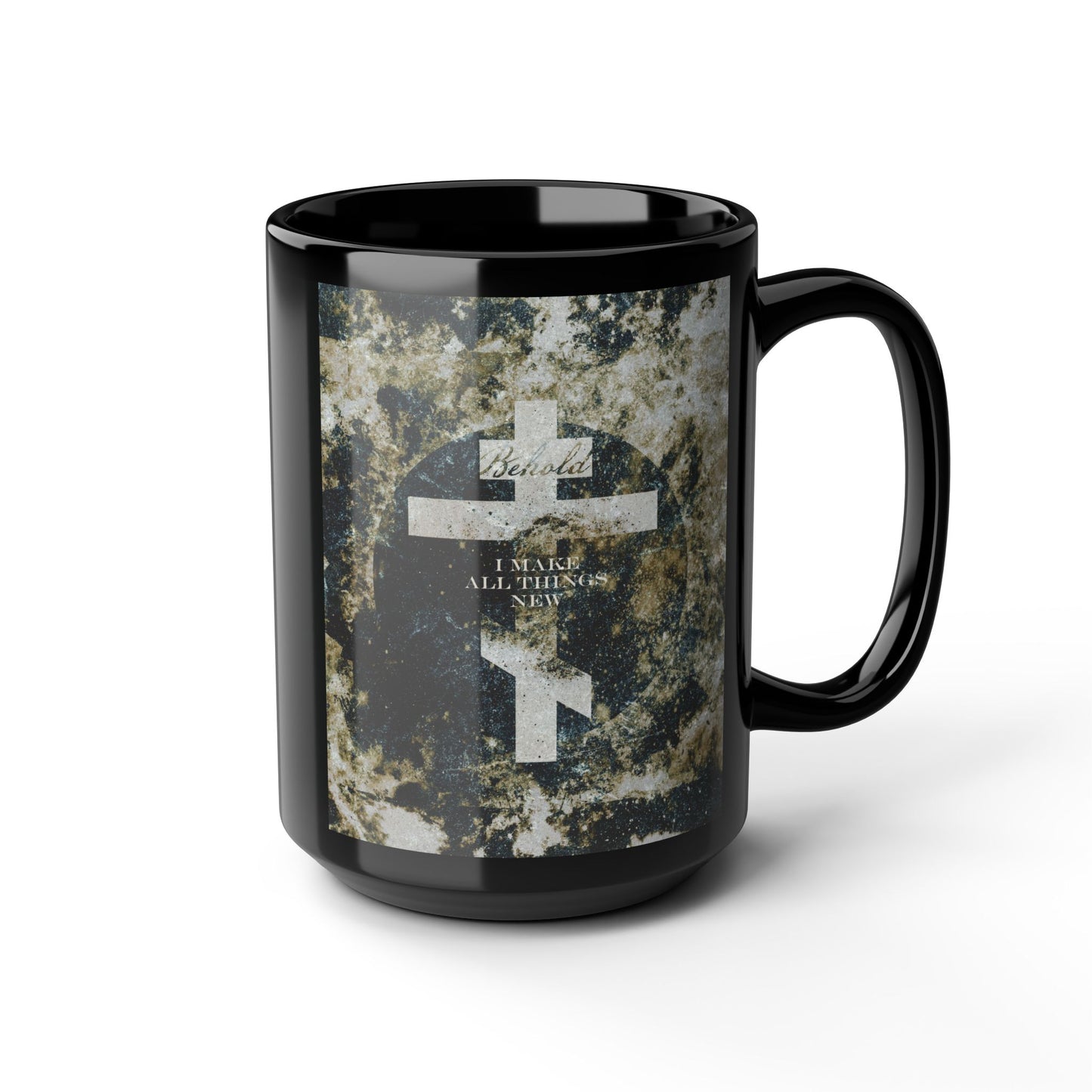 Behold, I Make All Things New | Revelation 21:5 | Cosmic Textured Orthodox Cross | Parousia | Orthodox Christian Black Mug