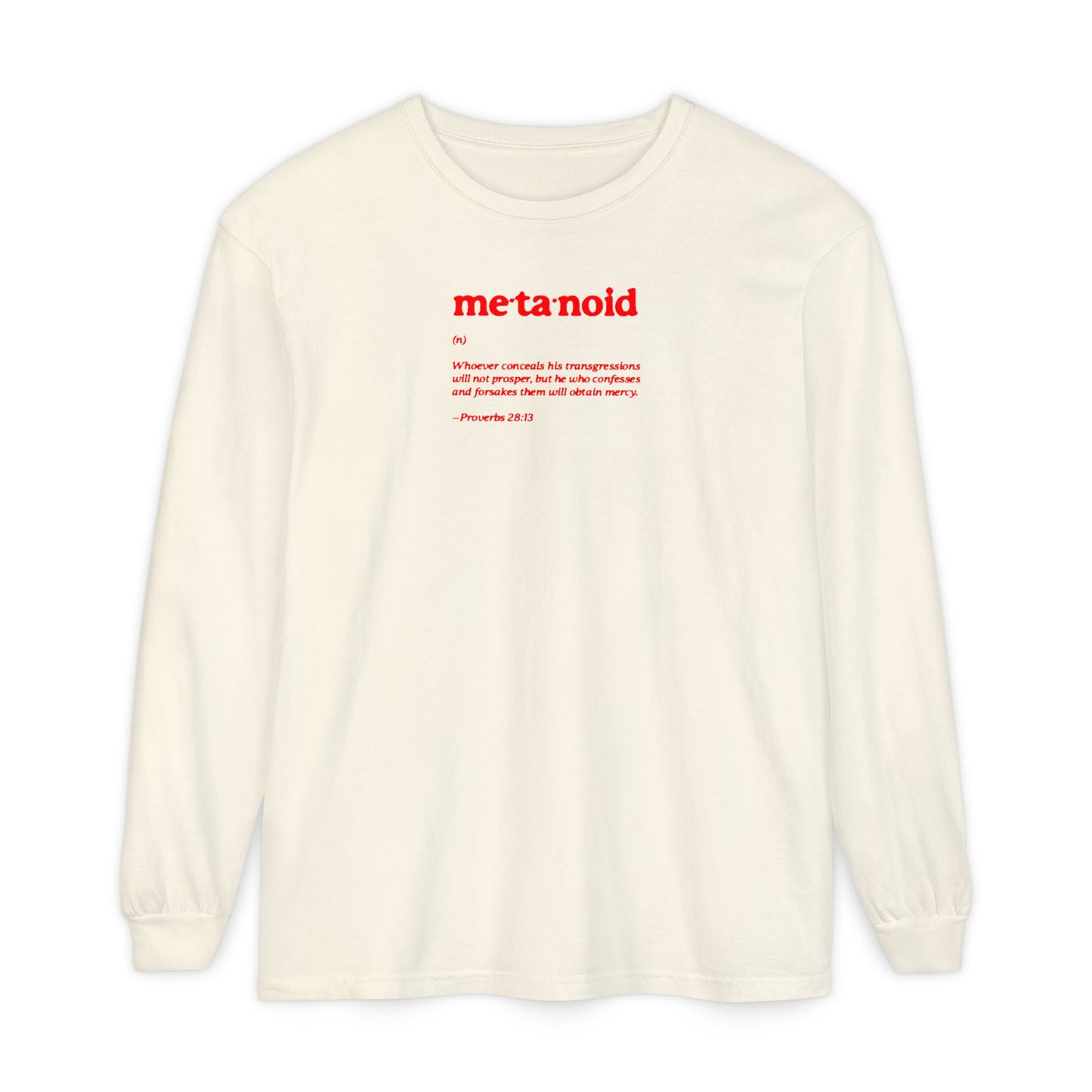 Metanoia Metanoid Definition | Proverbs 28:13 | Confession & Repentance | Minimalist Design | Orthodox Christian Long Sleeve Shirt