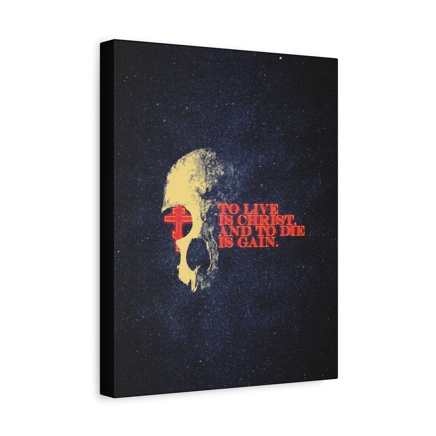To Live is Christ and to Die is Gain | Phil 1:21 | Retro Texture | Glowing Letters and Cross with Skull | Orthodox Christian Canvas Art