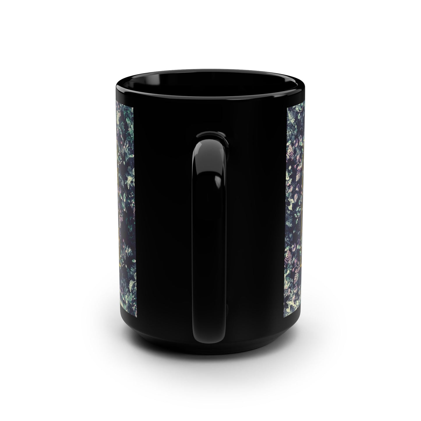 Trampling Down Death By Death | Paschal Floral Design with Gothic Script and Three-Bar Cross | Orthodox Christian Black Mug