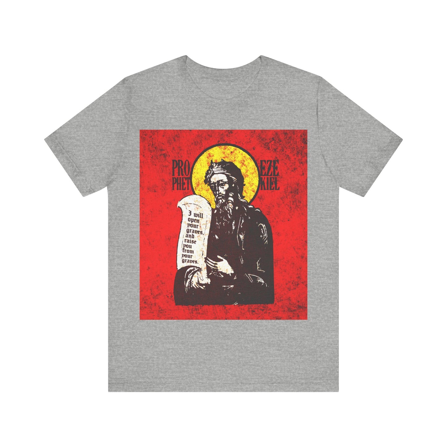 Prophet Ezekiel IconoGraphic | Textured, High Contrast Bright Red and Yellow Design | Old Testament | Orthodox Christian T-Shirt
