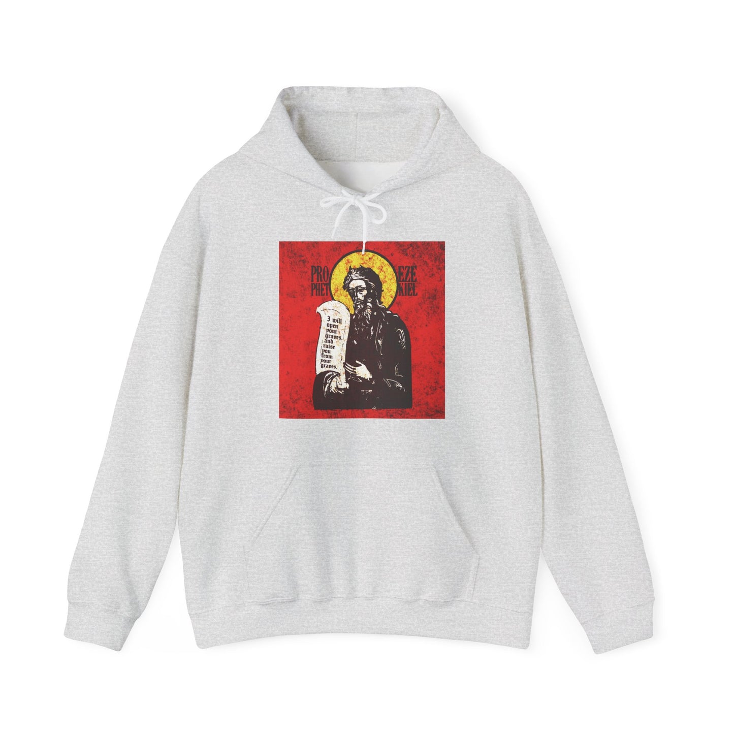 Prophet Ezekiel IconoGraphic | Textured, High Contrast Bright Red and Yellow Design | Old Testament | Orthodox Christian Hoodie
