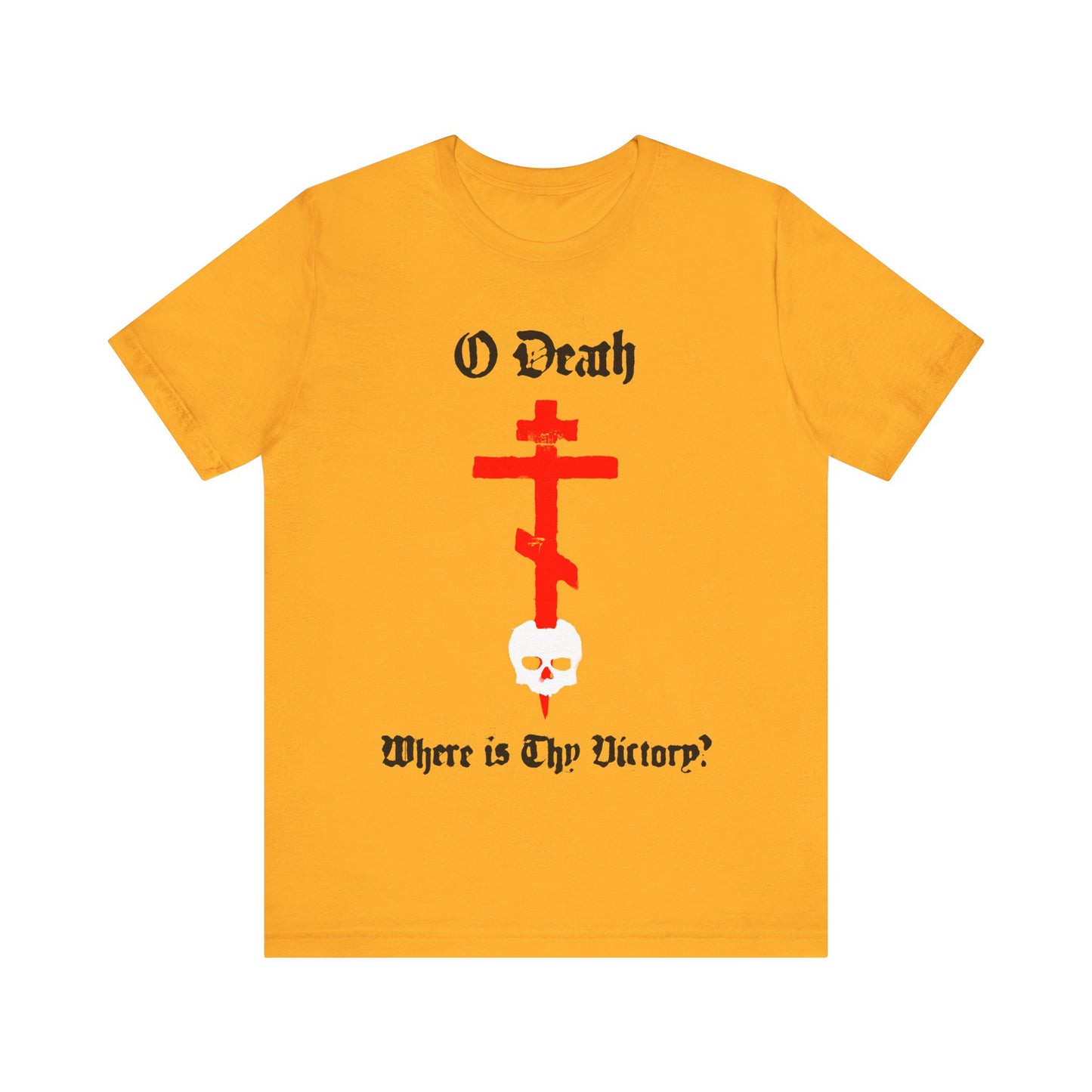O Death Where is Thy Victory? 1 Cor 15:55 | Cross Stabbing Skull | Spraypaint Aesthetic | Orthodox Christian Cotton T-Shirt
