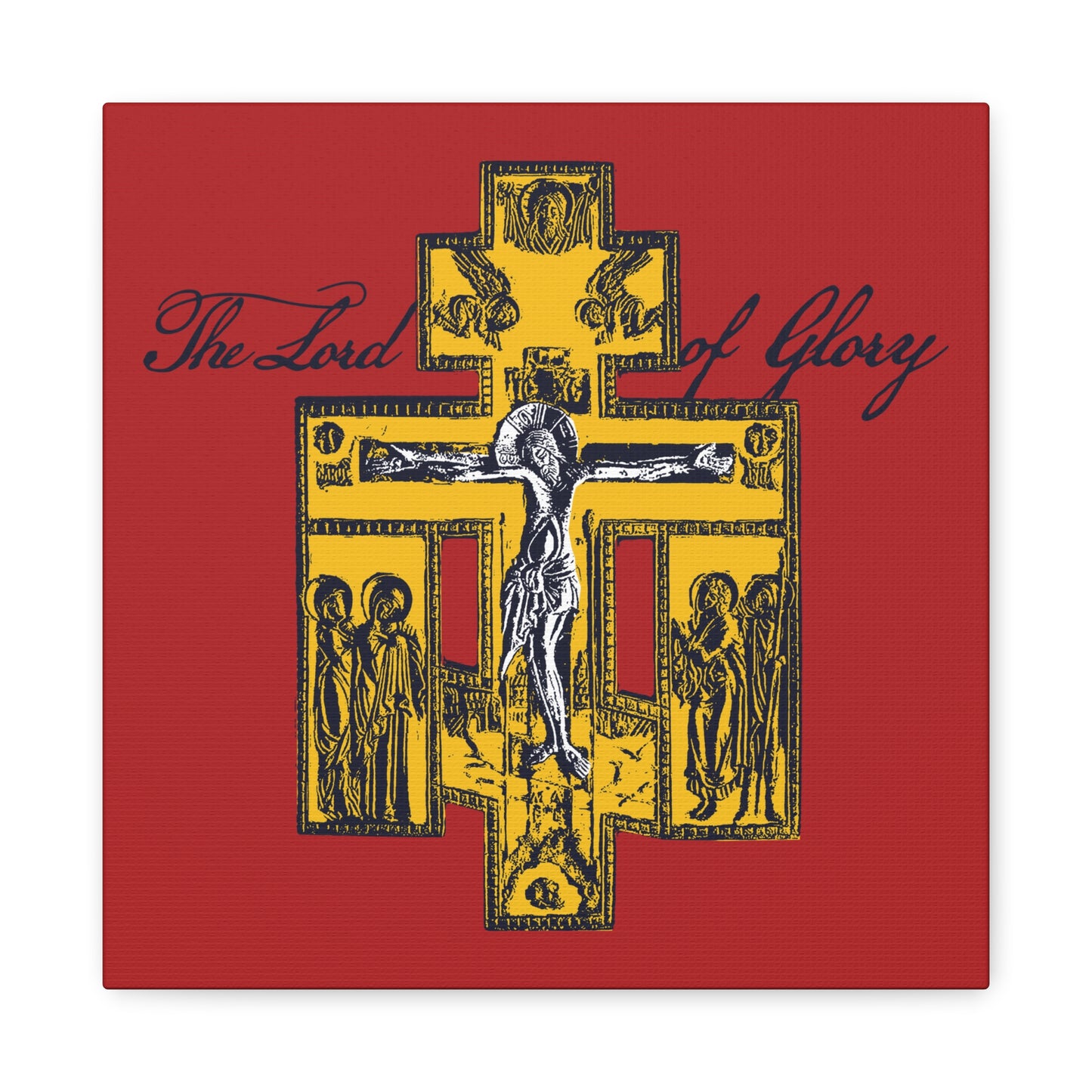 The Lord of Glory | Russian Golgotha Crucifix IconoGraphic (Red BG) | 1 Corinthians 2:8 | Orthodox Christian Canvas Art