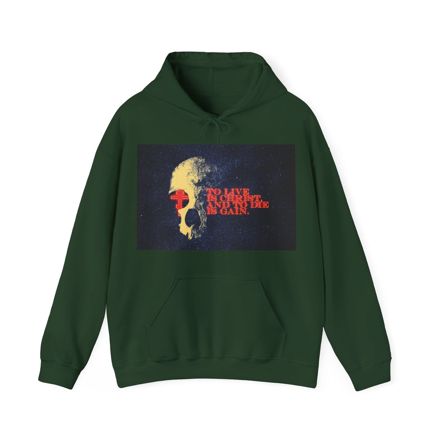 To Live is Christ and to Die is Gain | Phil 1:21 | Retro Texture | Glowing Letters and Cross with Skull | Orthodox Christian Hoodie