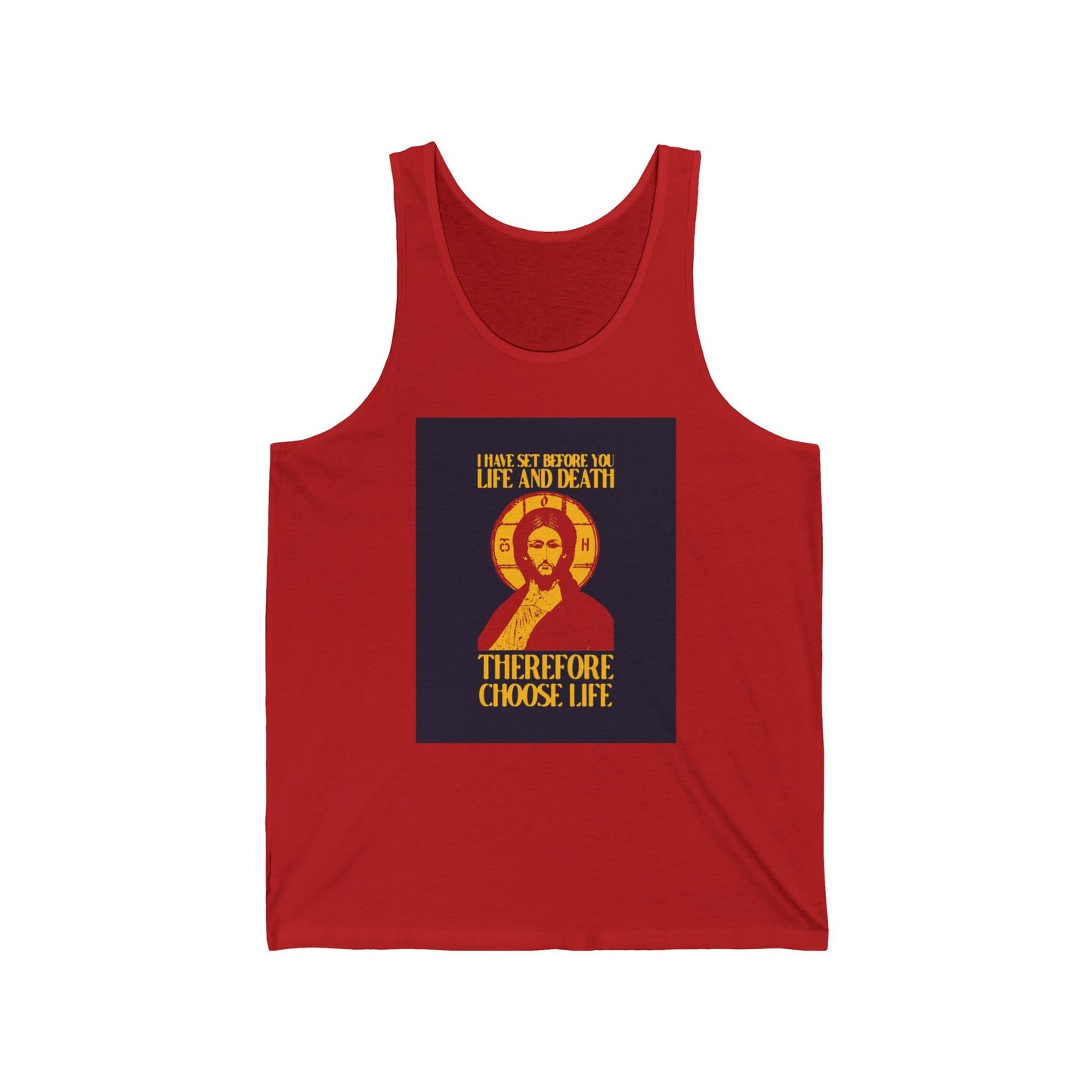 I Have Set Before You Life and Death (Deut. 30:11-20) Blue Design No. 1 | Orthodox Christian Jersey Tank Top / Sleeveless Shirt