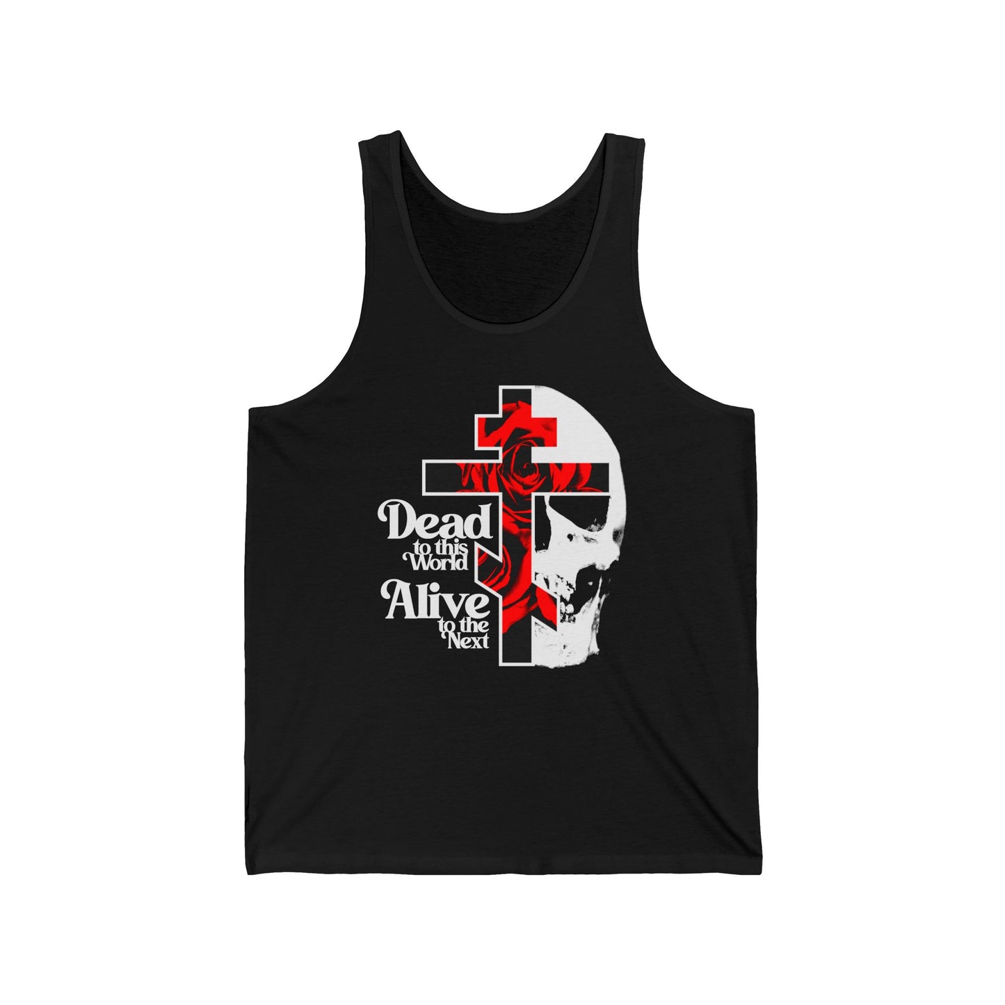 Dead to this World Alive to the Next | Goth Aesthetic Flower Cross & Skull | Bestselling Orthodox Christian Jersey Tank Top / Sleeveless Shirt