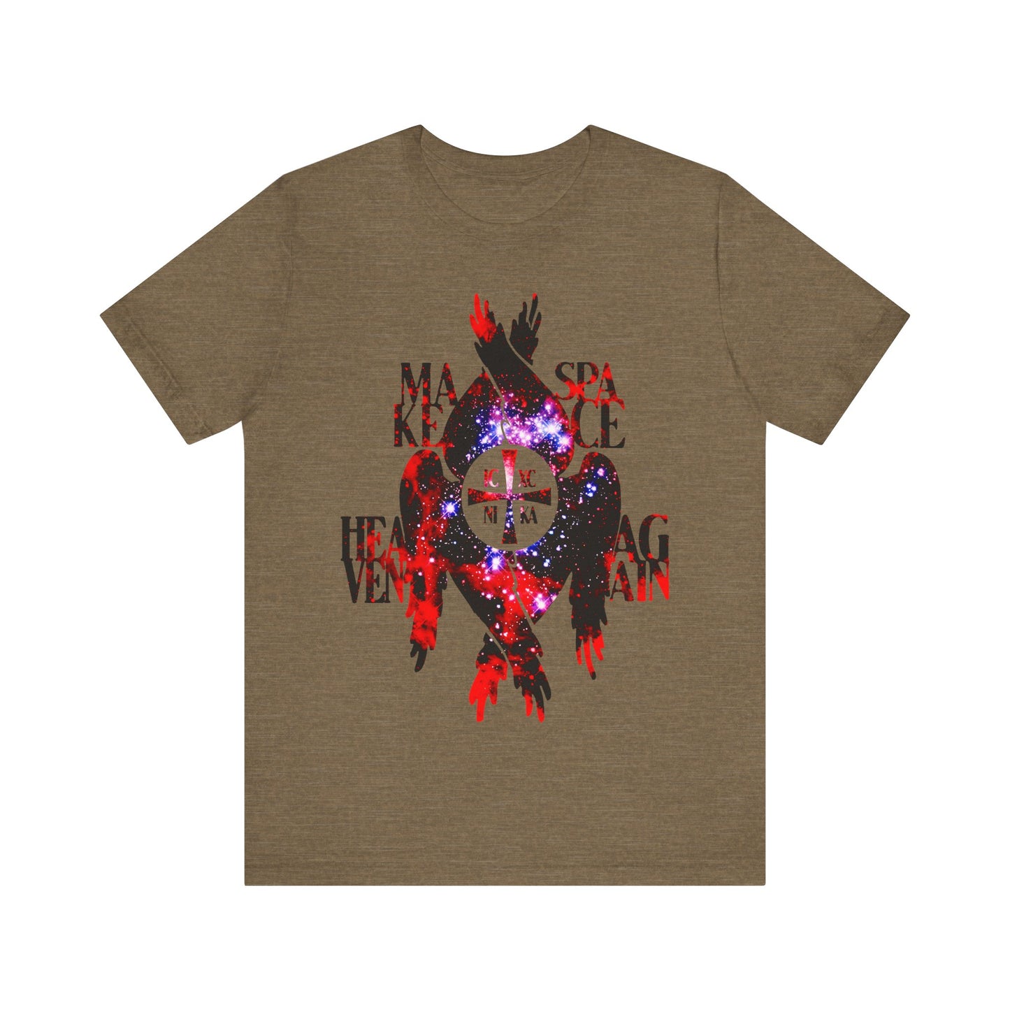 Make Space Heaven Again | Cosmic Textured ICXC NIKA Cross | Seraphim Wings | Orthodox Christian T-Shirt