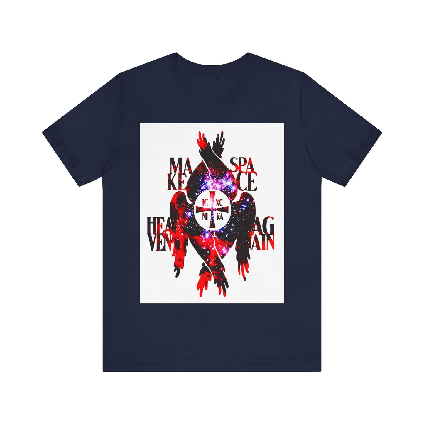 Make Space Heaven Again | Cosmic Textured ICXC NIKA Cross | Seraphim Wings | Orthodox Christian T-Shirt