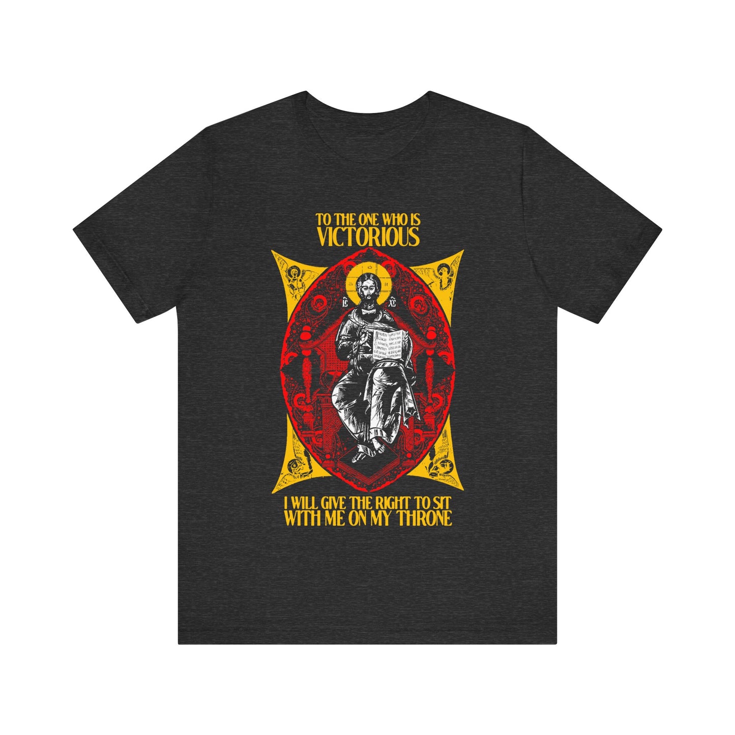 Christ Enthroned IconoGraphic (To the One Who Is Victorious) No. 1 | Orthodox Christian T-Shirt