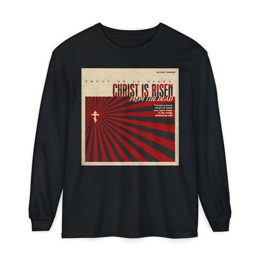 Christ is Risen from the Dead | Paschal Troparion | Retro LP Cover Design | Orthodox Christian Long Sleeve Shirt