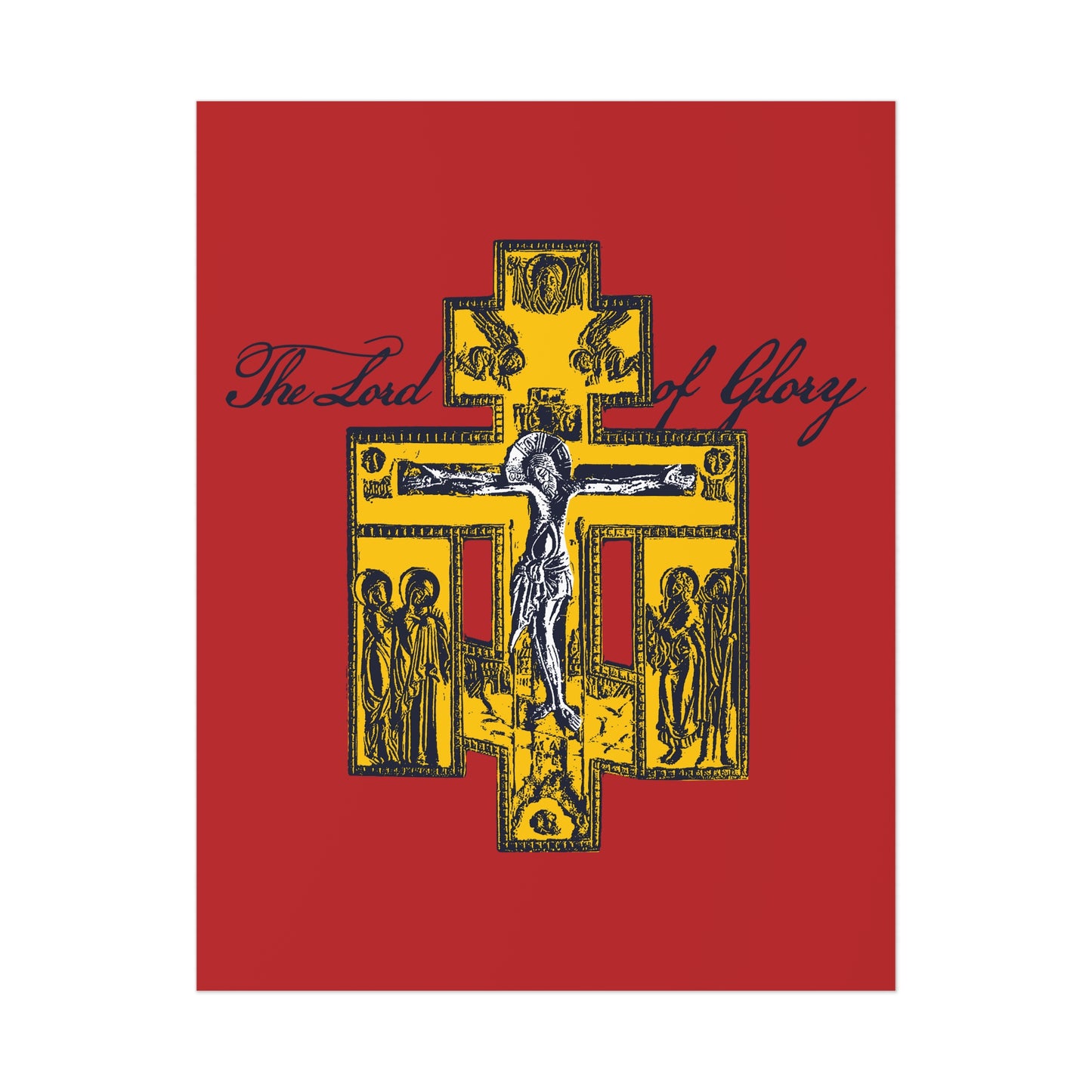 The Lord of Glory | Russian Golgotha Crucifix IconoGraphic (Red BG) | 1 Corinthians 2:8 | Orthodox Christian Art Poster