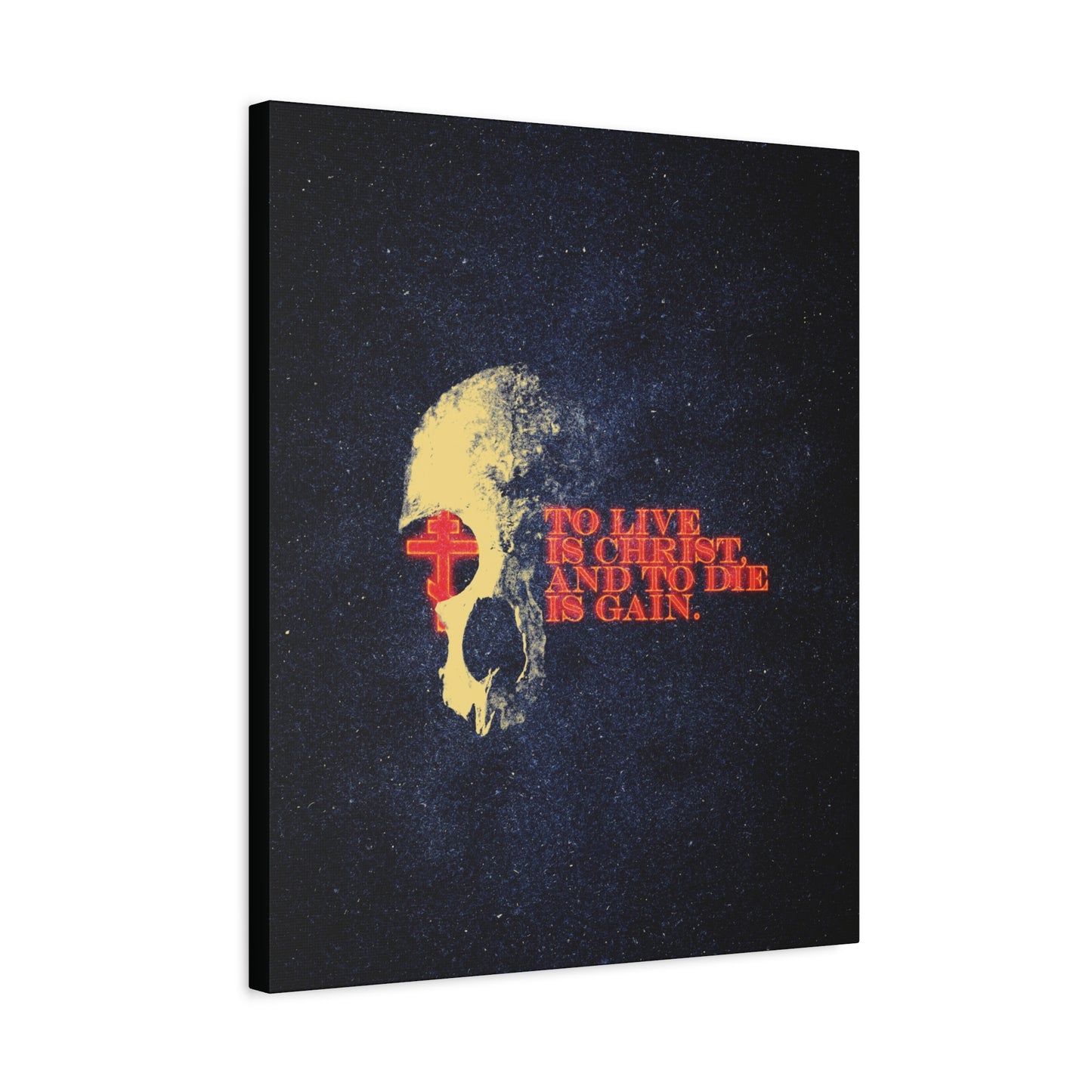 To Live is Christ and to Die is Gain | Phil 1:21 | Retro Texture | Glowing Letters and Cross with Skull | Orthodox Christian Canvas Art