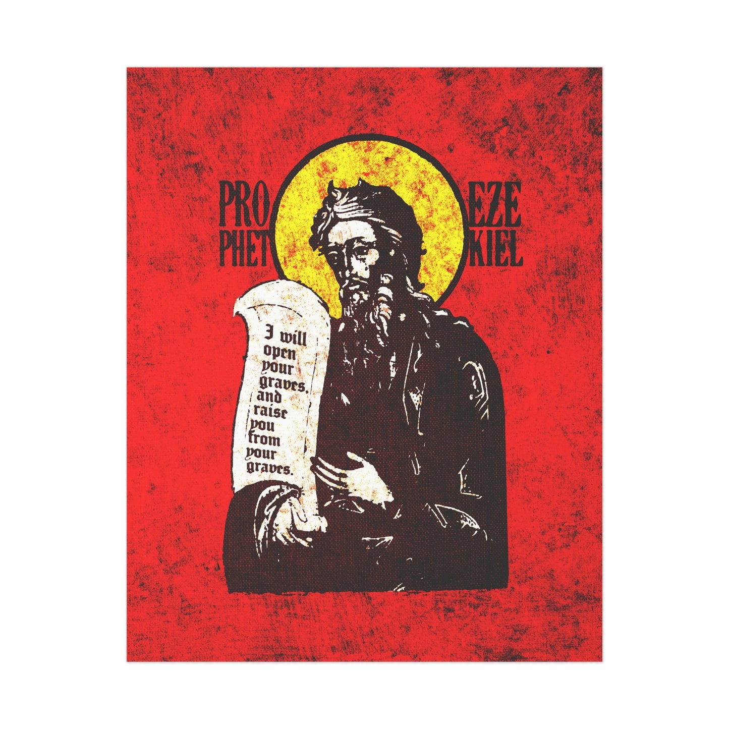 Prophet Ezekiel IconoGraphic | Textured, High Contrast Bright Red and Yellow Design | Old Testament | Orthodox Christian Art Poster