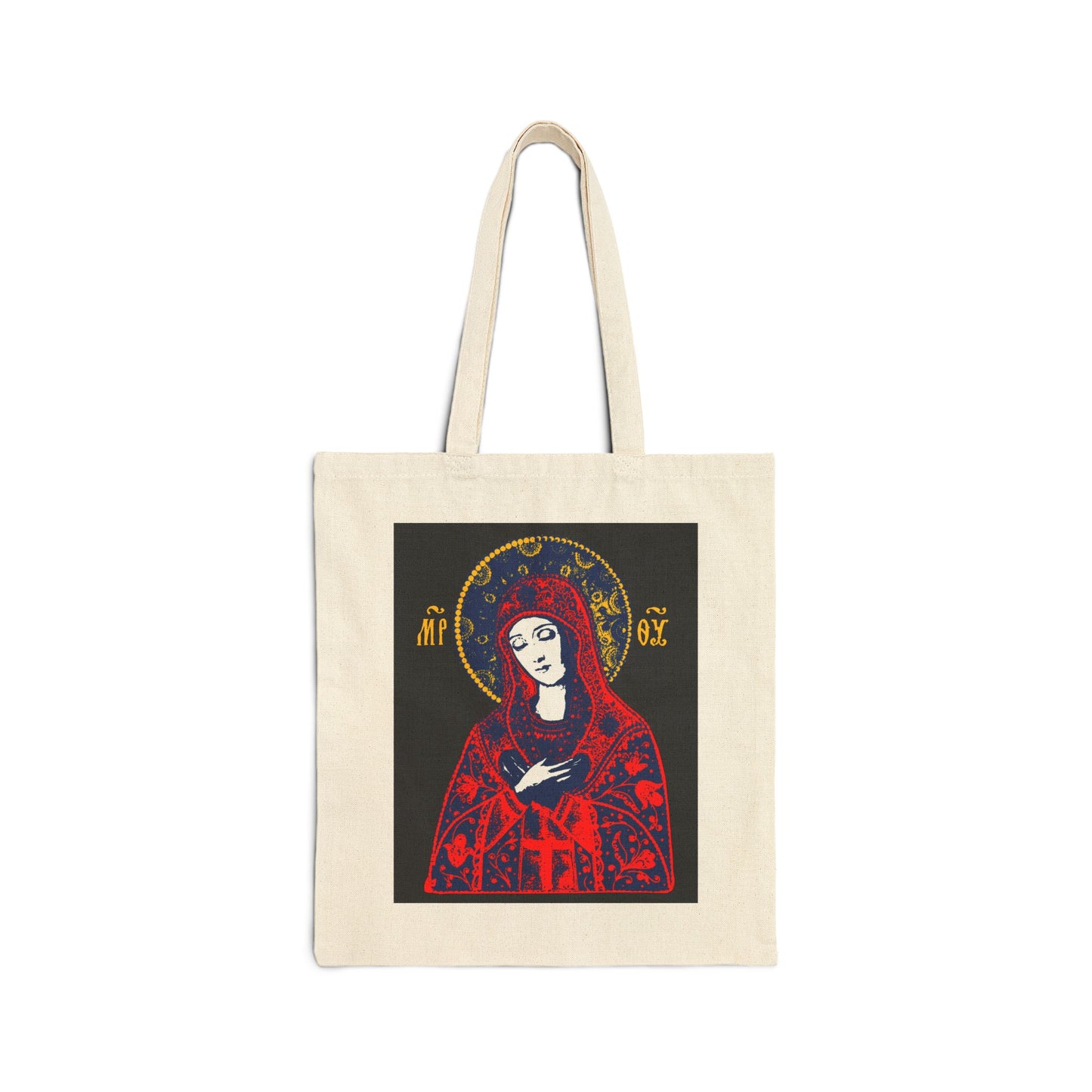Joy of All Joys Tenderness Theotokos Iconographic Based on Traditional Orthodox Iconography | Bright Red Design | Orthodox Christian Tote Bag