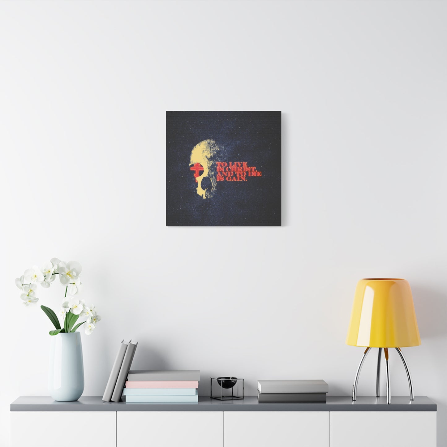 To Live is Christ and to Die is Gain | Phil 1:21 | Retro Texture | Glowing Letters and Cross with Skull | Orthodox Christian Canvas Art