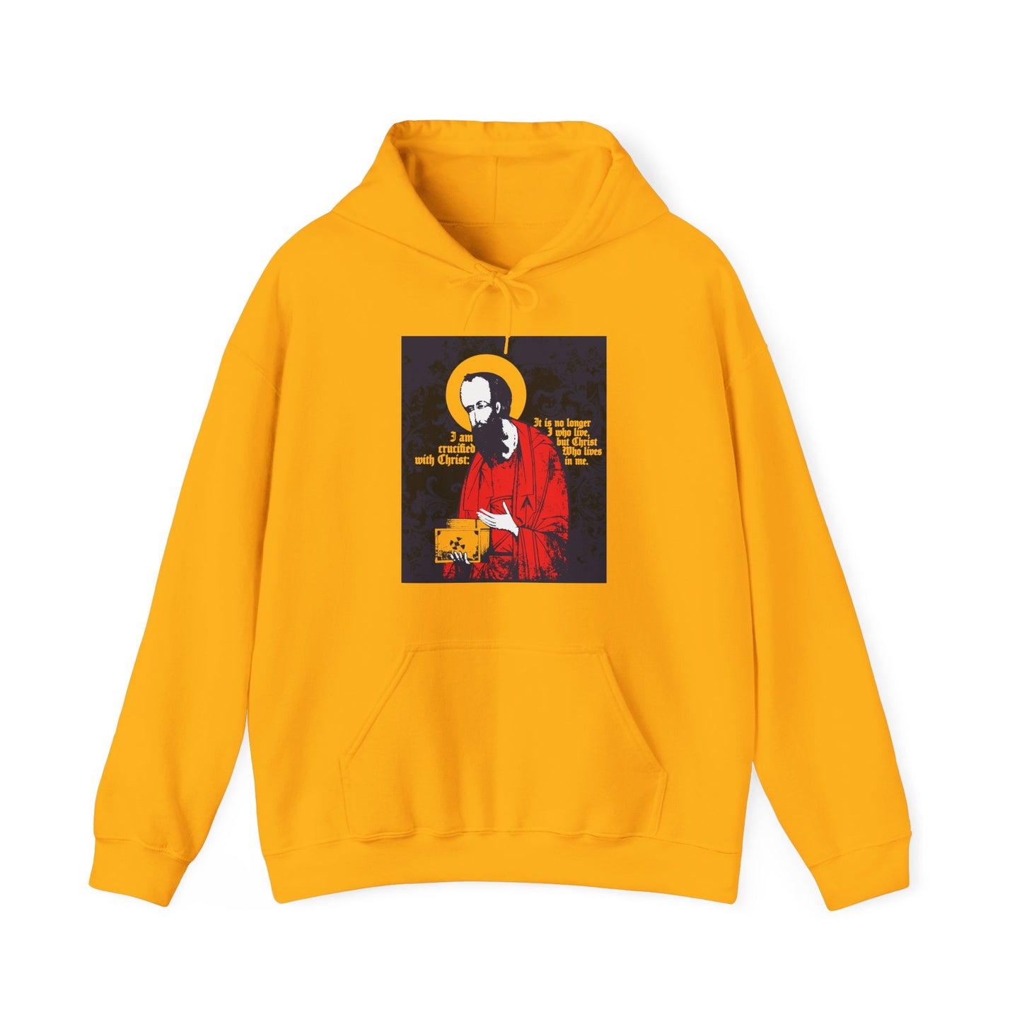 St Paul Holding Gospel Iconographic | I am crucified with Christ (Galatians 2:20) | Orthodox Christian Hoodie