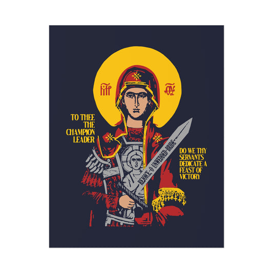 To Thee the Champion Leader | Mother of God | Theotokos with Sword IconoGraphic | Orthodox Christian Art Poster-11″ x 14″ (Vertical)-Uncoated-Remembrance of Death