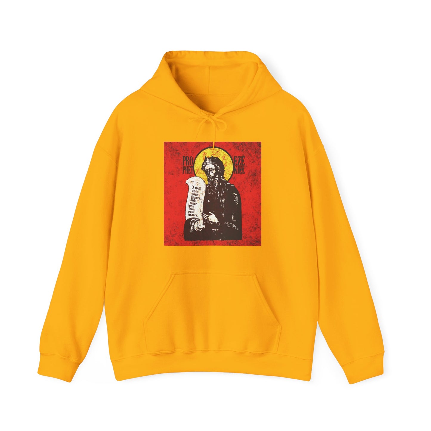 Prophet Ezekiel IconoGraphic | Textured, High Contrast Bright Red and Yellow Design | Old Testament | Orthodox Christian Hoodie