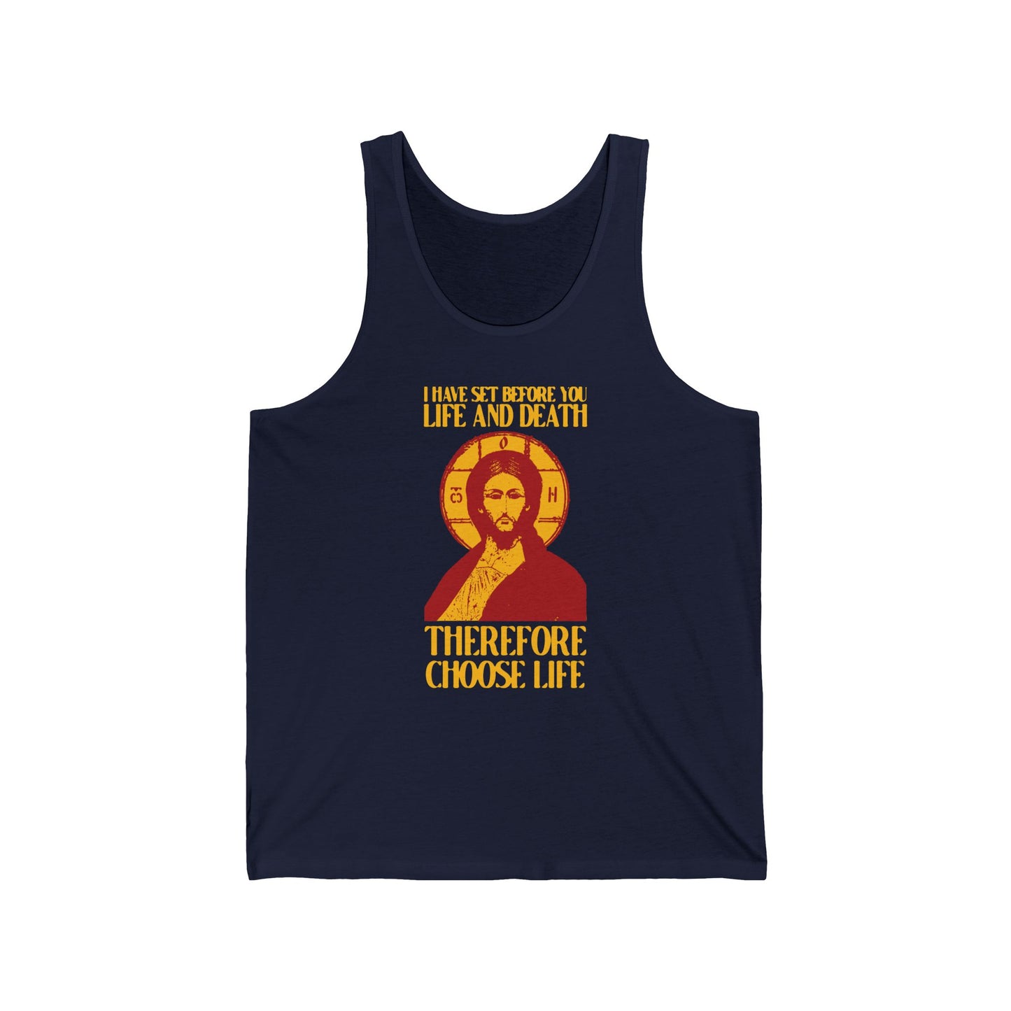 I Have Set Before You Life and Death (Deut. 30:11-20) Blue Design No. 1 | Orthodox Christian Jersey Tank Top / Sleeveless Shirt