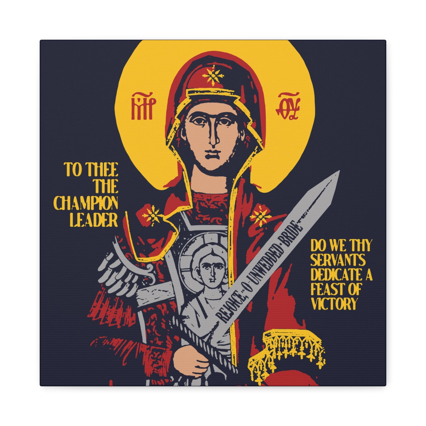 To Thee the Champion Leader | Mother of God | Theotokos with Sword IconoGraphic | Orthodox Christian Canvas Art