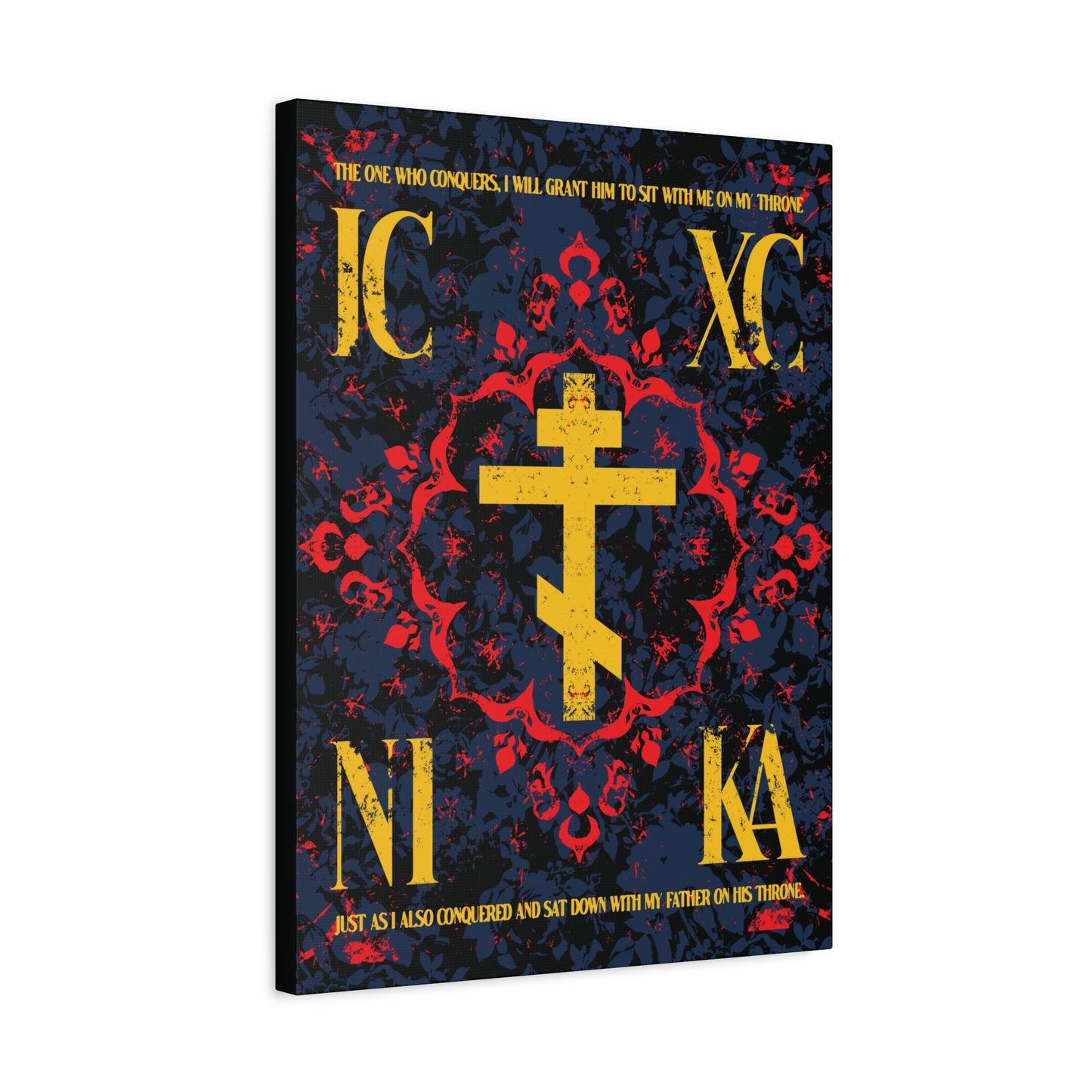 IC XC NIKA Orthodox Cross | Medieval Floral Design | The One Who Conquers (Revelation 3:21) | Orthodox Christian Canvas Art