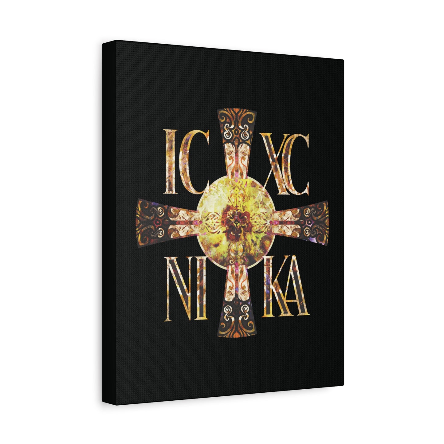 ICXC NIKA Celtic Style Equal Armed Cross | Bright Solar Texture | Orthodox Christian Canvas Art