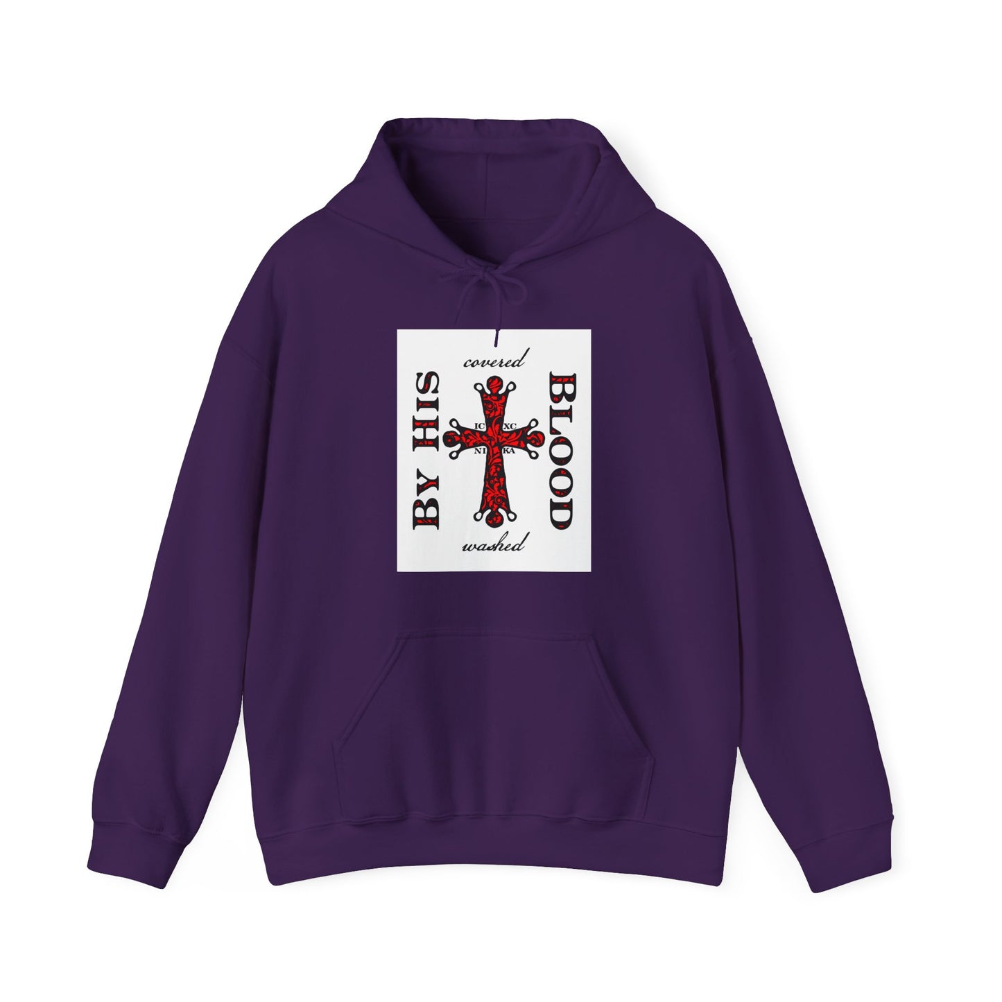 Washed/Covered By His Blood (1 John 1:7) | ICXC NIKA Ornate Red Orthodox Cross | Orthodox Christian Hoodie / Hooded Sweatshirt