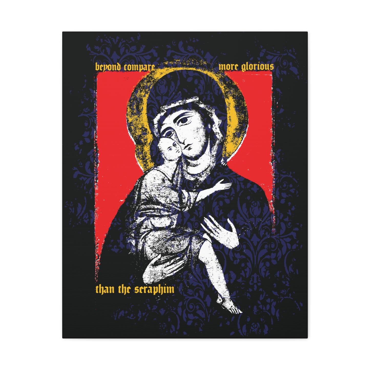 Beyond Compare More Glorious Than the Seraphim | Vladimir Theotokos Iconographic | Orthodox Christian Canvas Art