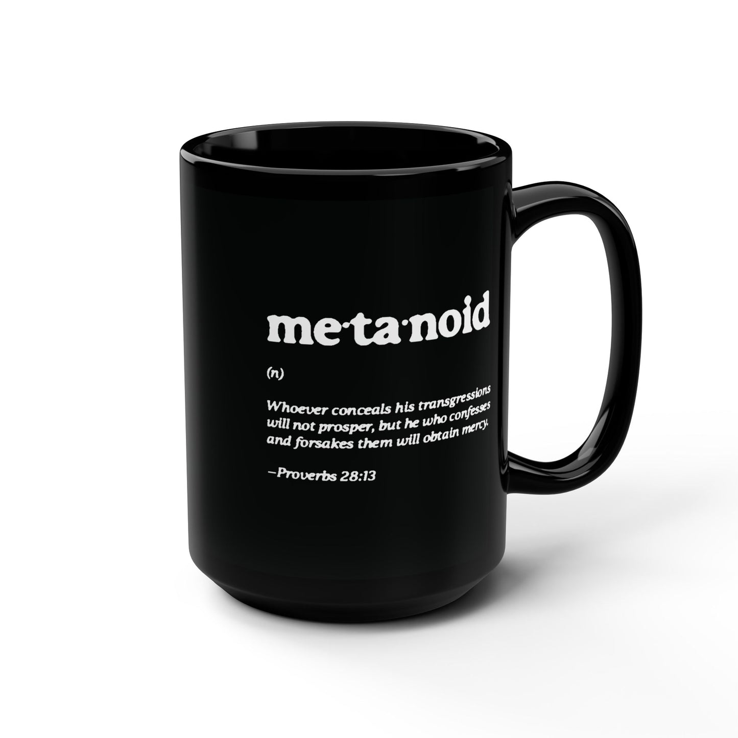 Metanoia Metanoid Definition | Proverbs 28:13 | Confession & Repentance | Minimalist Design | Orthodox Christian Large Black Mug