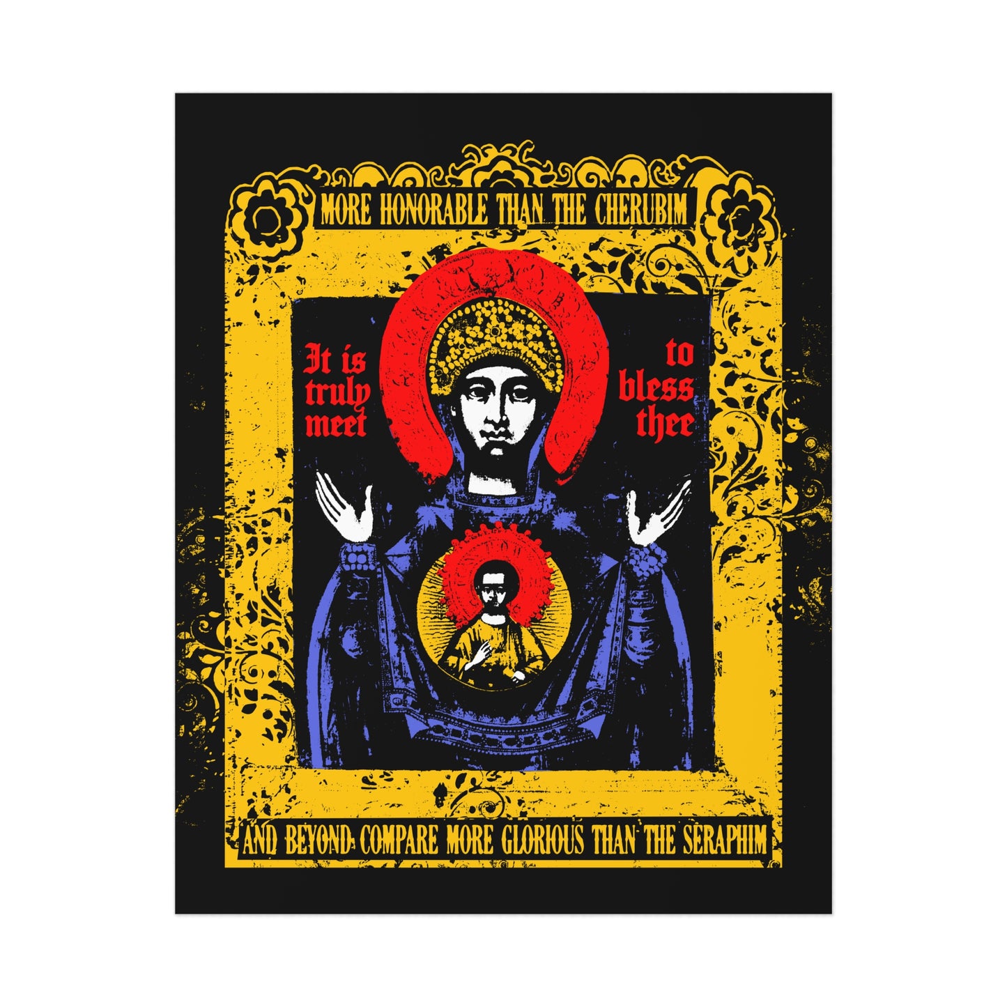 It is Truly Meet To Bless Thee Iconographic | Axion Estin Hymn to the Mother of God Theotokos | Orthodox Christian Art Poster