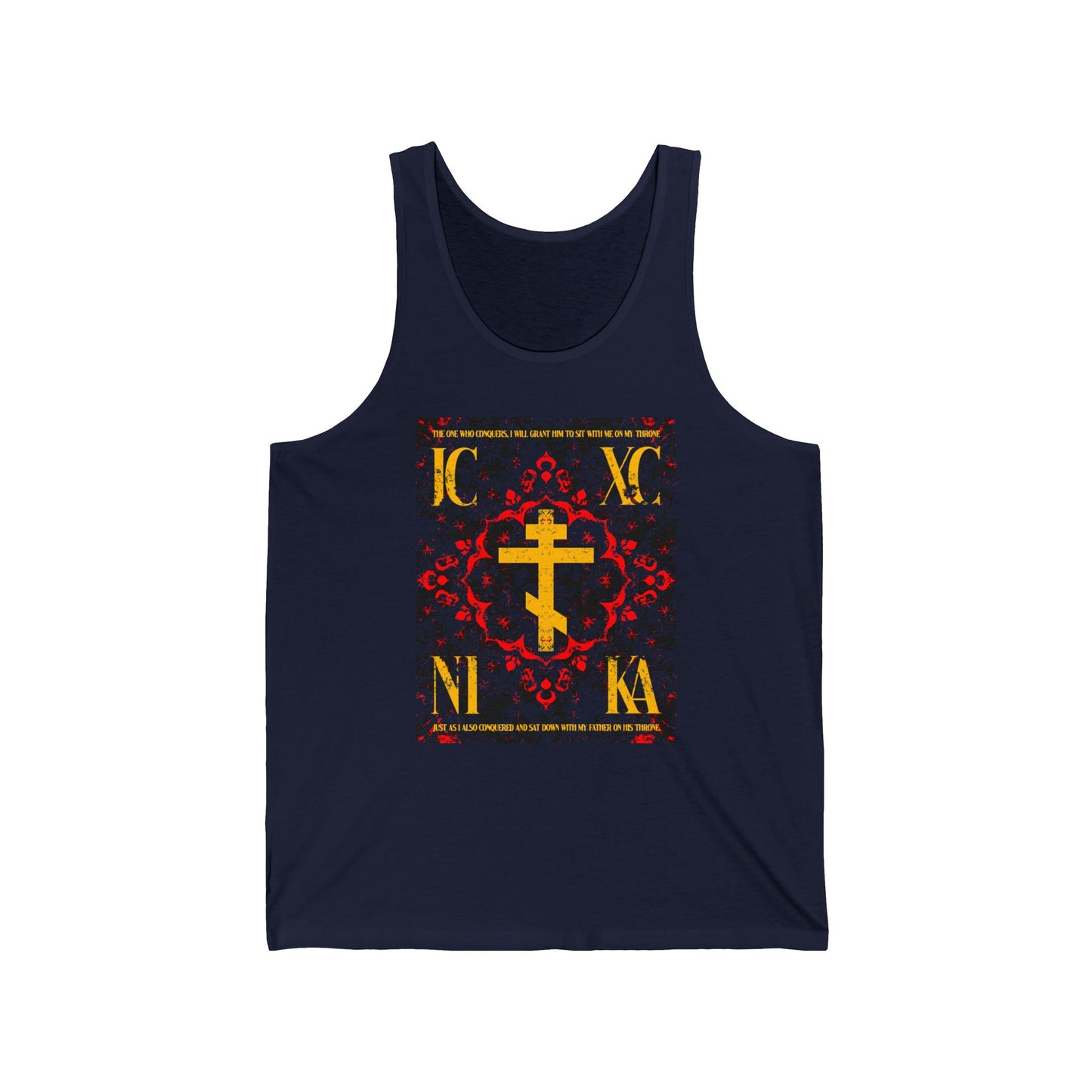IC XC NIKA Orthodox Cross | Medieval Floral Design | The One Who Conquers (Revelation 3:21) | Orthodox Christian Jersey Tank Top
