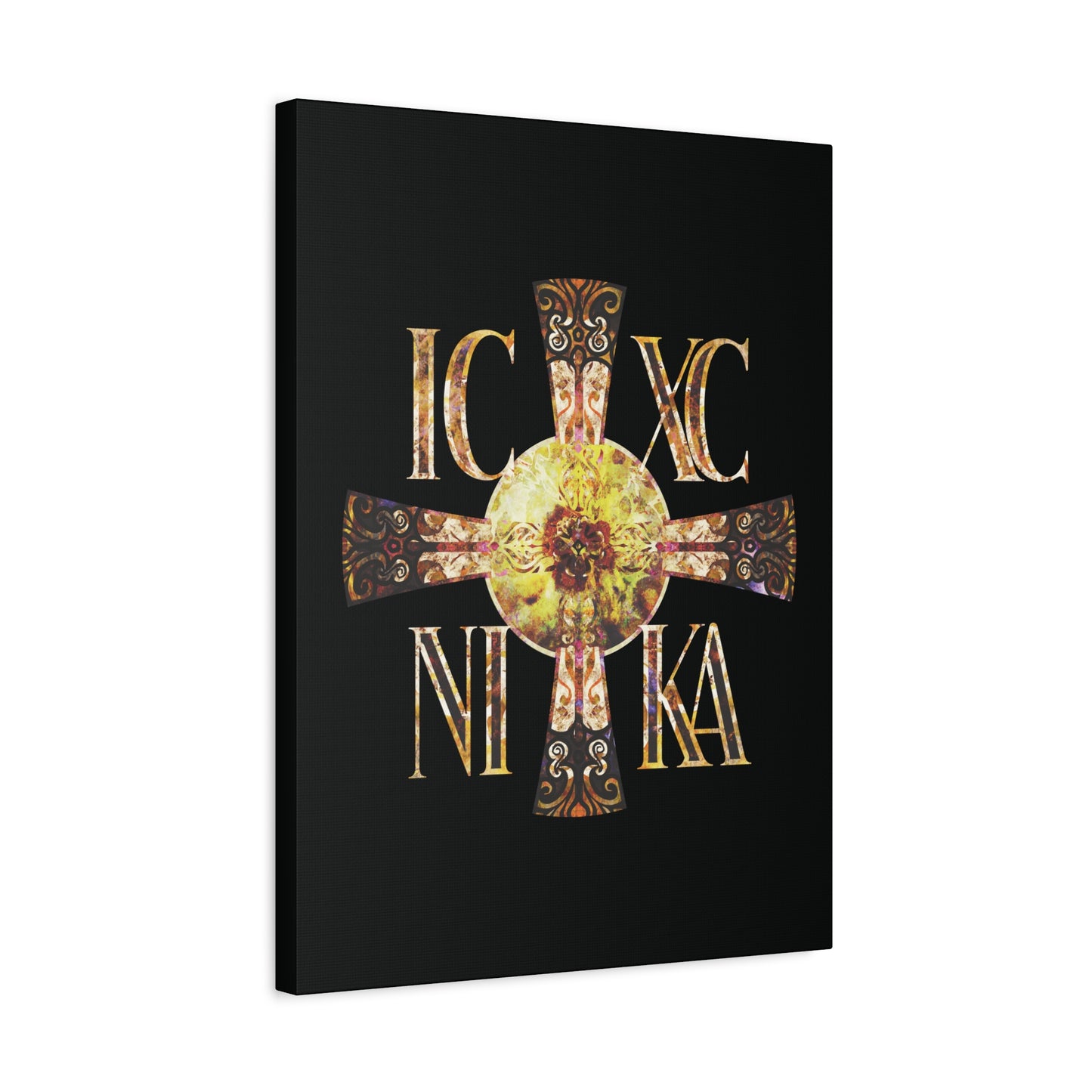 ICXC NIKA Celtic Style Equal Armed Cross | Bright Solar Texture | Orthodox Christian Canvas Art