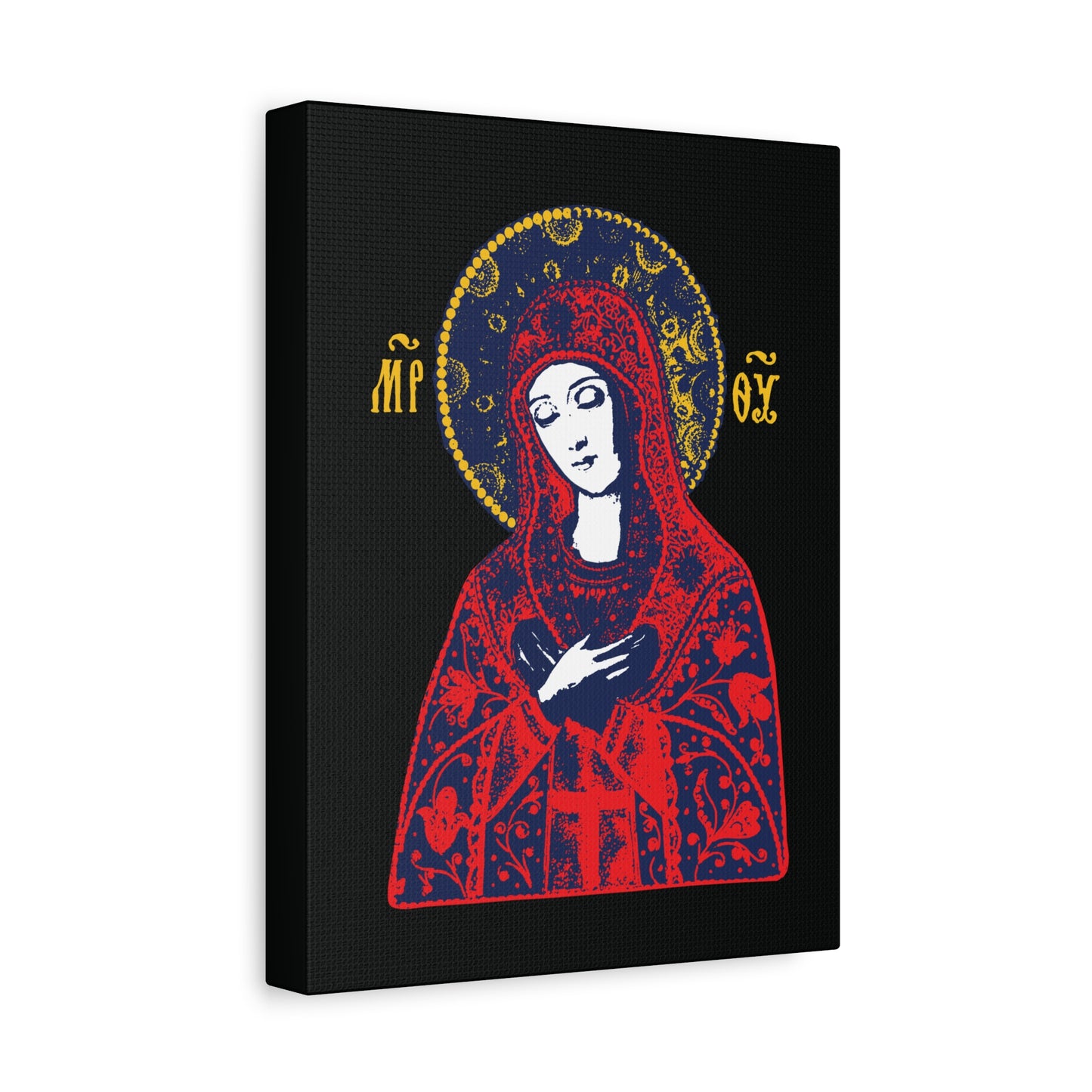 Joy of All Joys Tenderness Theotokos Iconographic Based on Traditional Orthodox Iconography | Red Design | Orthodox Christian Canvas Art