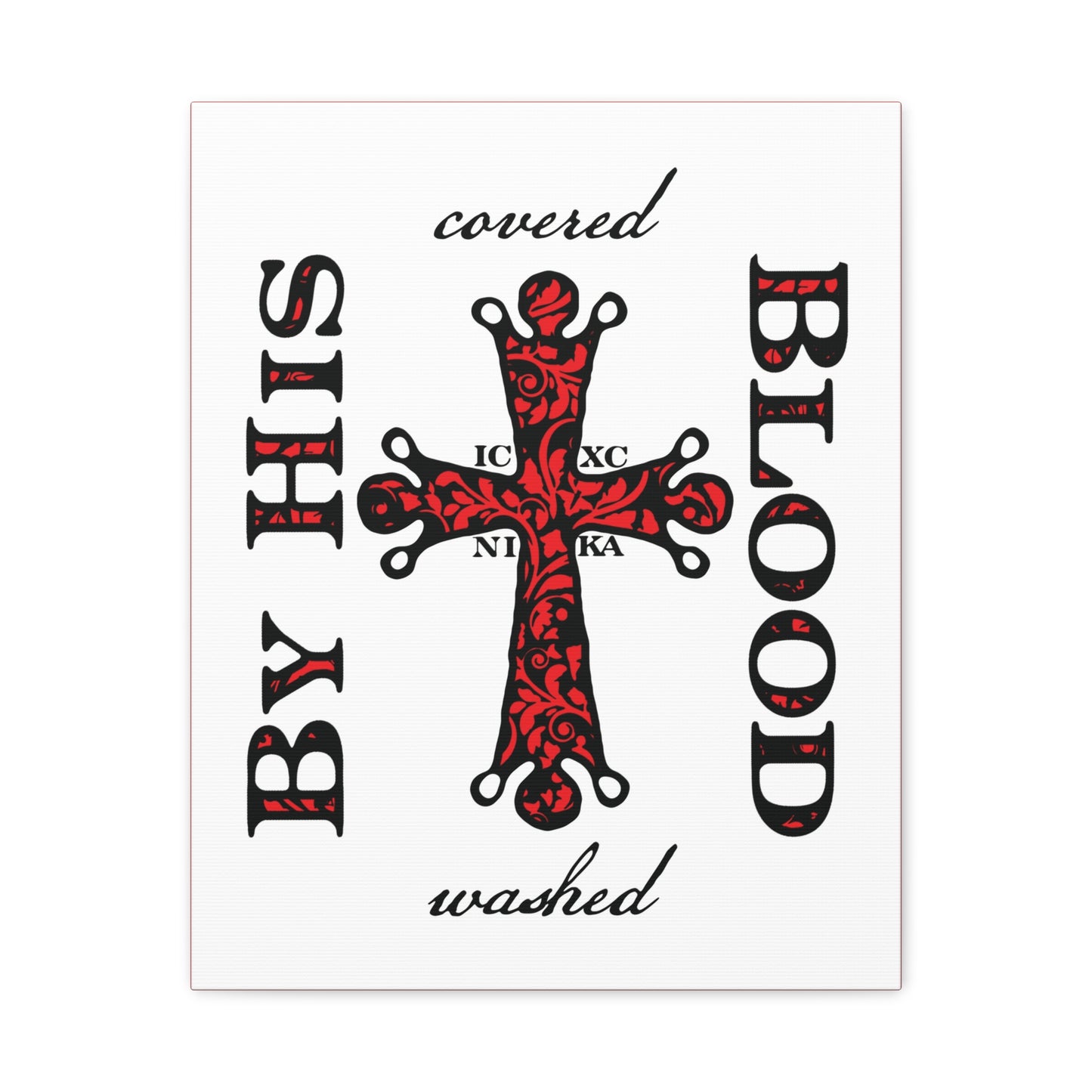 Washed/Covered By His Blood (1 John 1:7) | ICXC NIKA Ornate Red Orthodox Cross | Orthodox Christian Canvas Art