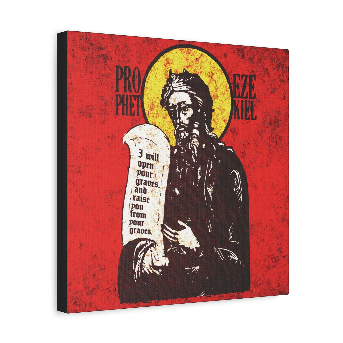 Prophet Ezekiel IconoGraphic | Textured, High Contrast Bright Red and Yellow Design | Old Testament | Orthodox Christian Canvas Art