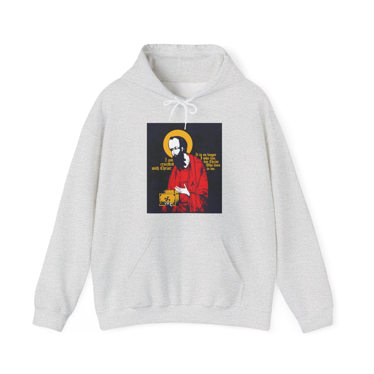 St Paul Holding Gospel Iconographic | I am crucified with Christ (Galatians 2:20) | Orthodox Christian Hoodie