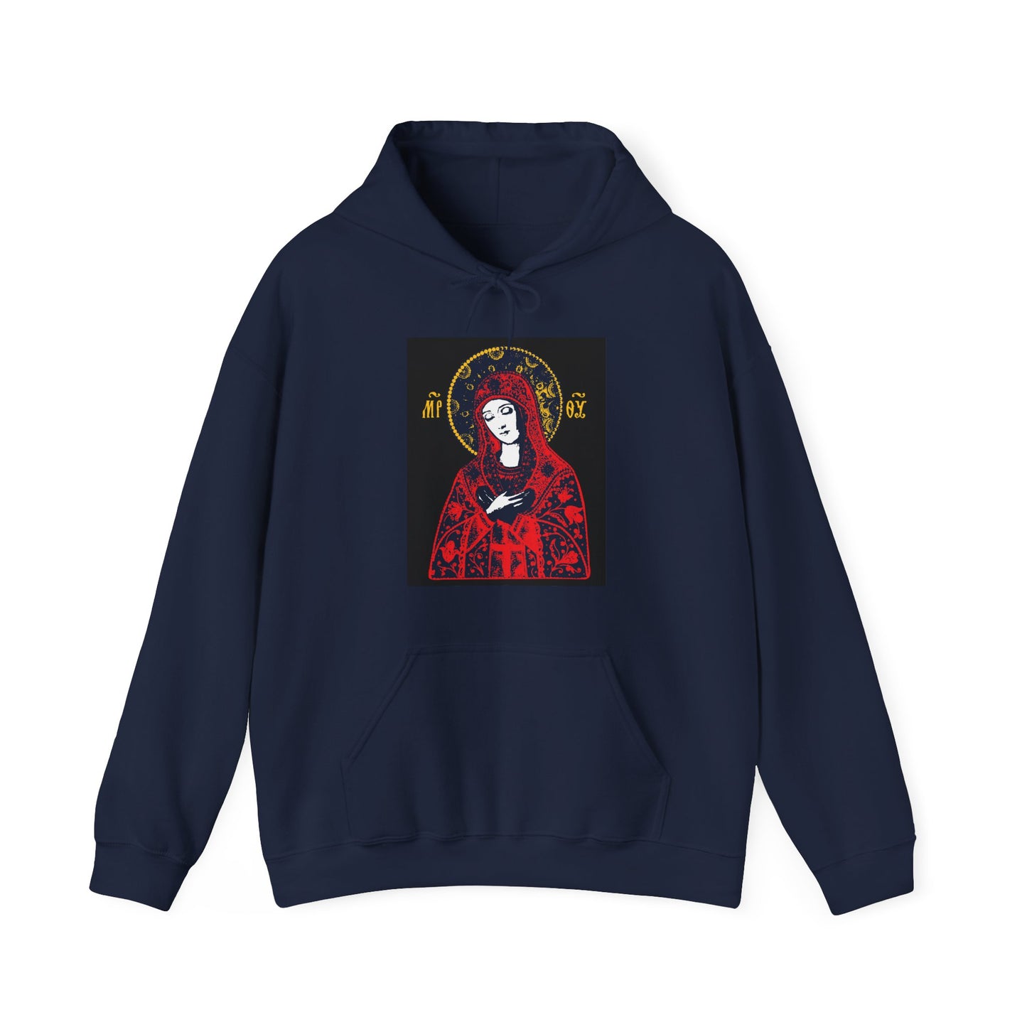 Joy of All Joys Tenderness Theotokos Iconographic Based on Traditional Orthodox Iconography | Bright Red Design | Orthodox Christian Hoodie