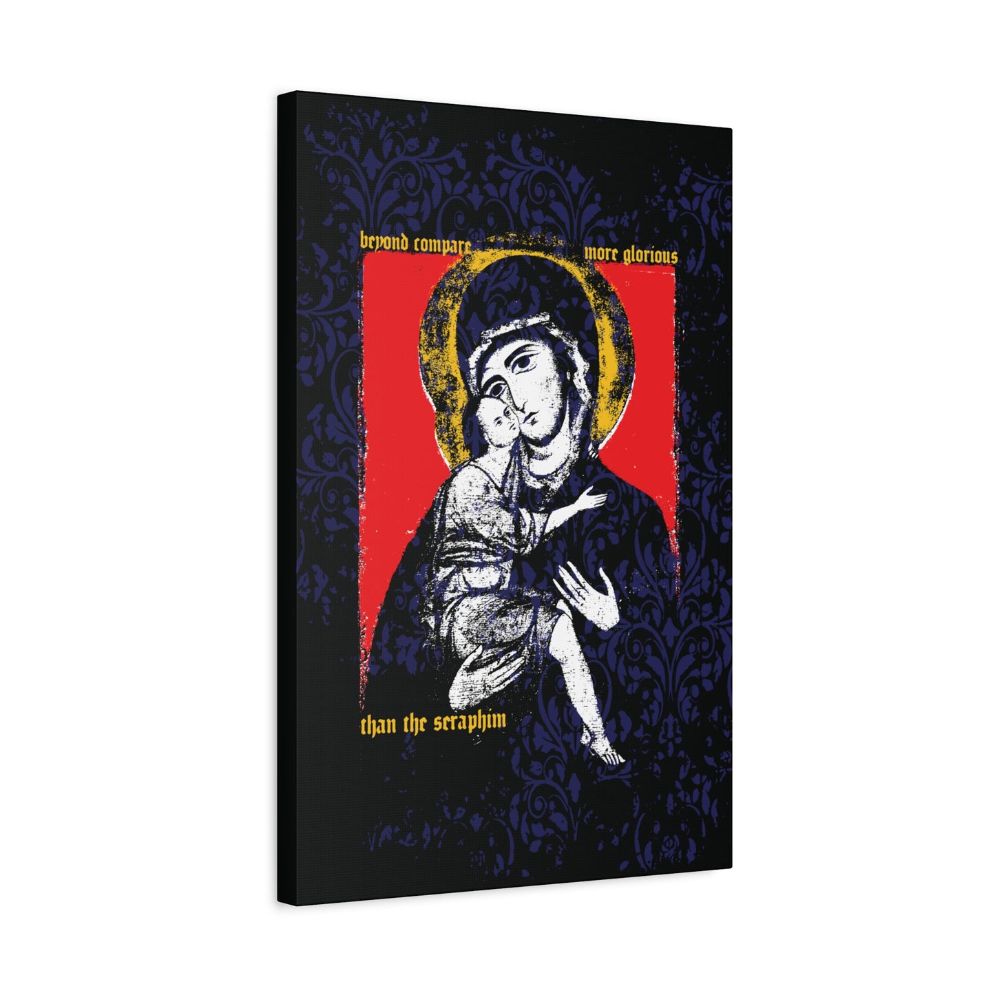 Beyond Compare More Glorious Than the Seraphim | Vladimir Theotokos Iconographic | Orthodox Christian Canvas Art