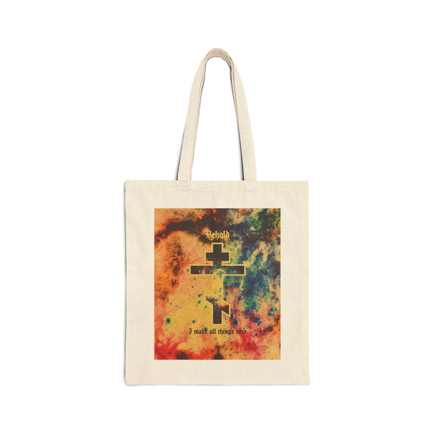 Behold, I Make All Things New (Revelation 21:5) | Cosmic Orthodox Cross On Inverted Starfield | Second Coming | Orthodox Christian Canvas Tote Bag